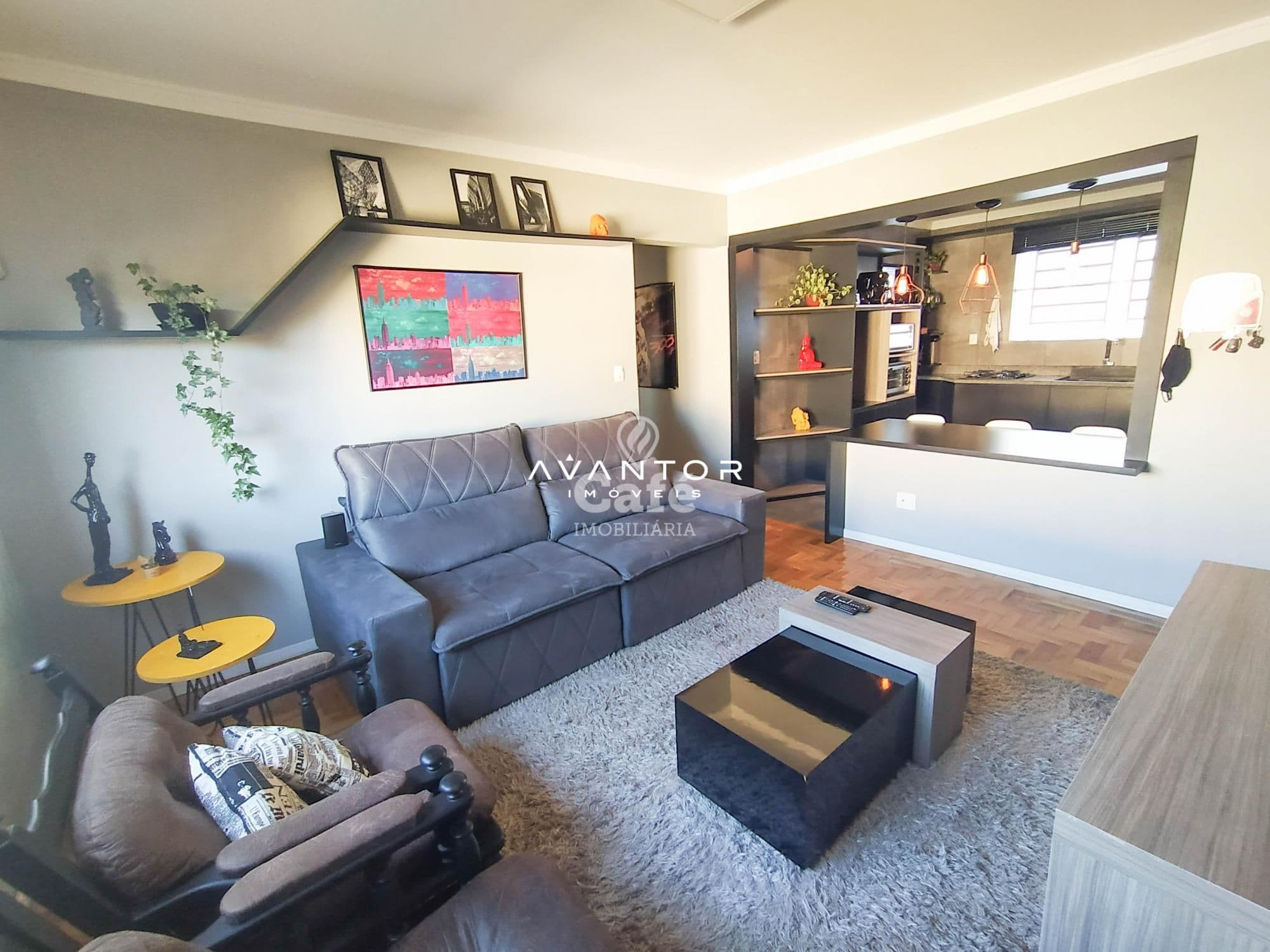 Sala de estar integrada à cozinha — Apartamento com 3 quartos à venda no Edifício Acre, em Nonoai, Santa Maria/RS