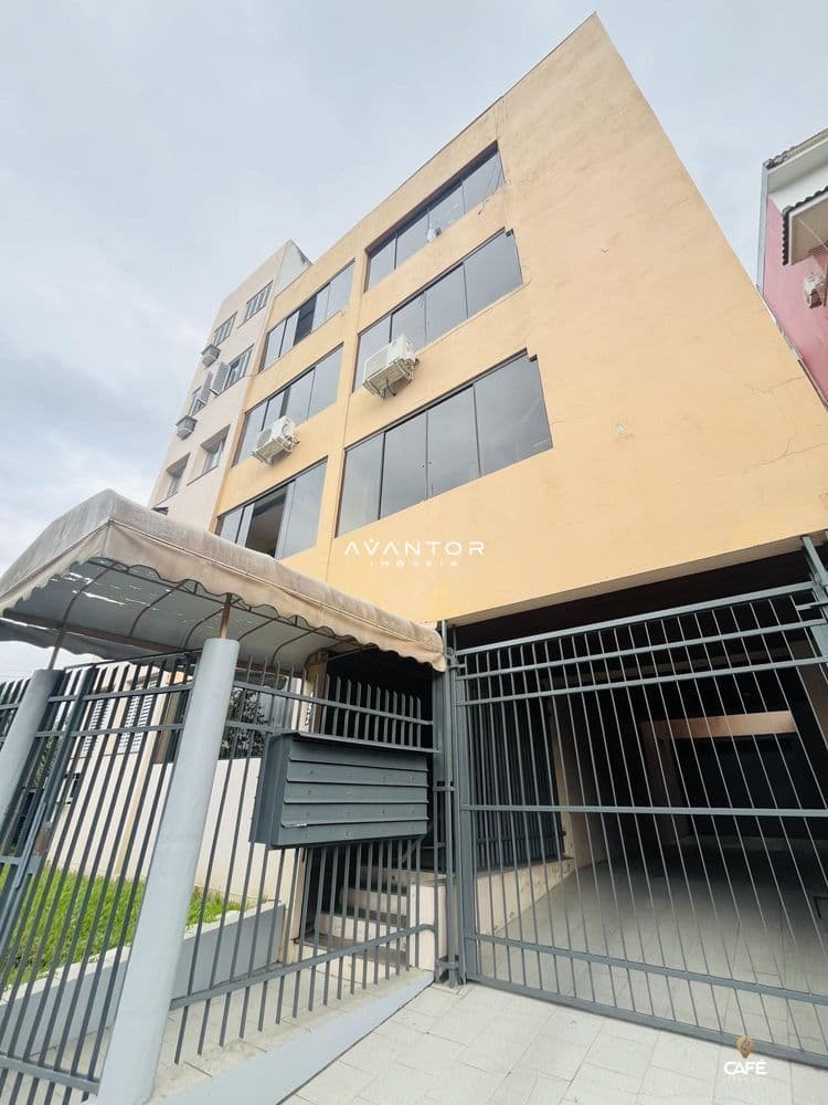 Fachada do prédio com garagem — Apartamento com 1 quarto à venda no Residencial Michelângelo, em Centro, Santa Maria/RS