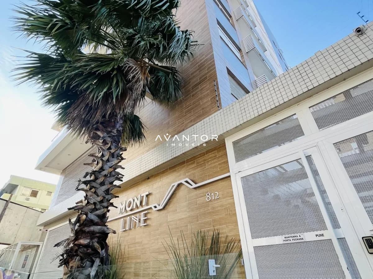 Fachada do prédio com palmeira — Apartamento com 2 quartos à venda no Residencial Montline, em Centro, Santa Maria/RS