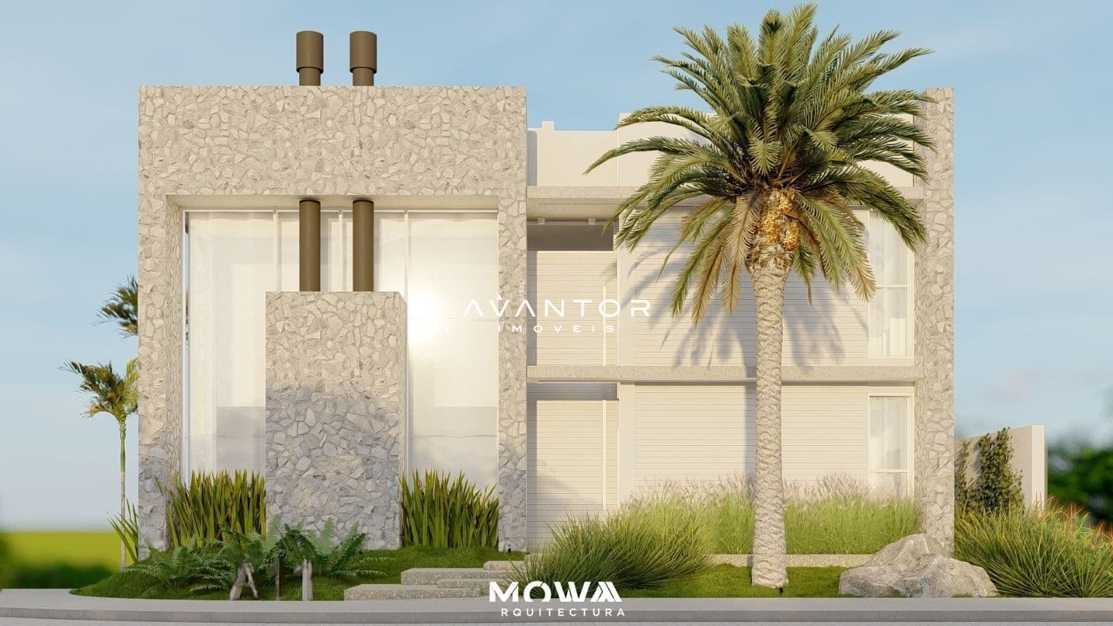 Fachada da casa com palmeira — Casa com 4 quartos à venda no Residencial Real Park, em Tomazetti, Santa Maria/RS
