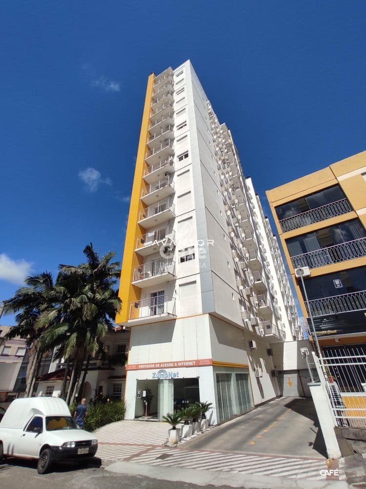 Fachada do prédio com sacadas — Apartamento com 1 quarto à venda no Residencial Viva, em Centro, Santa Maria/RS