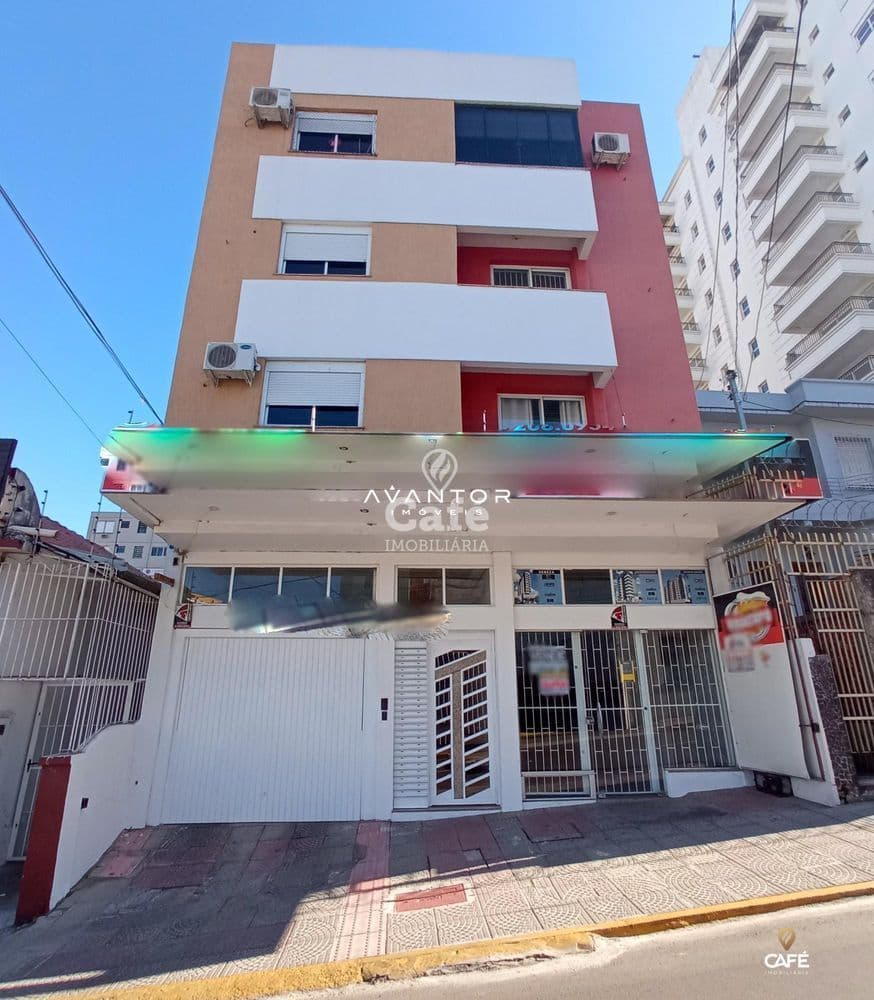 Fachada do edifício com lojas no térreo — Apartamento com 1 quarto à venda no Edifício Toronto, em Centro, Santa Maria/RS