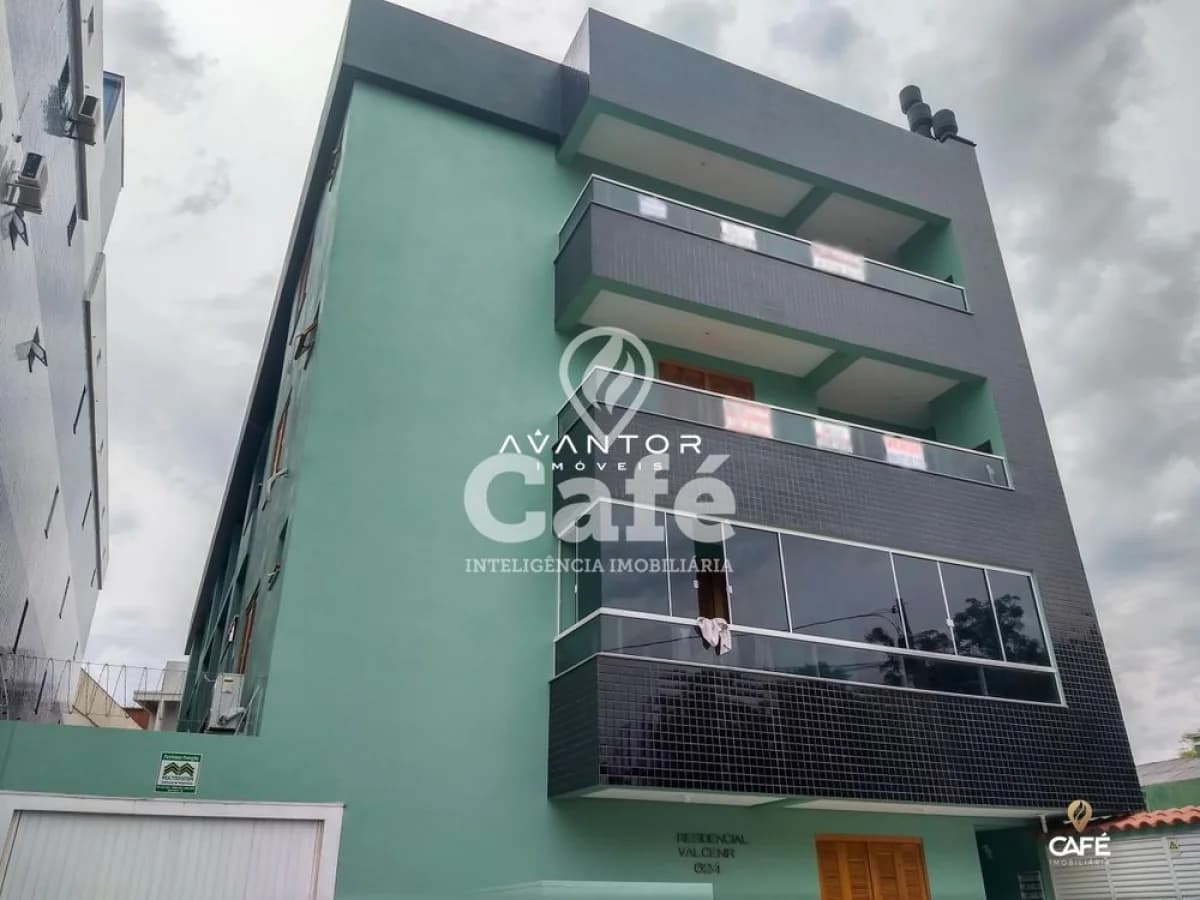 Fachada do prédio com sacadas — Apartamento com 1 quarto à venda no Residencial Valcenir, em Camobi, Santa Maria/RS