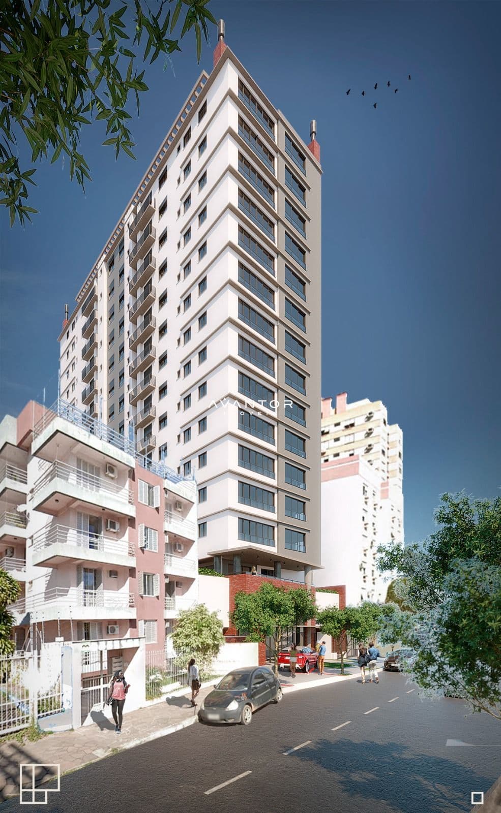 Fachada do prédio com sacadas — Apartamento com 2 quartos à venda no Residencial Marques Da Rocha, em Centro, Santa Maria/RS