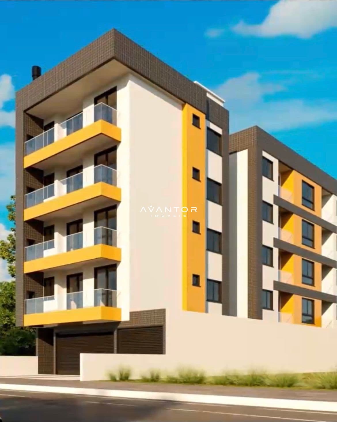 Fachada do prédio com sacadas — Apartamento com 1 quarto à venda no Residencial Vô Amilton, em Camobi, Santa Maria/RS