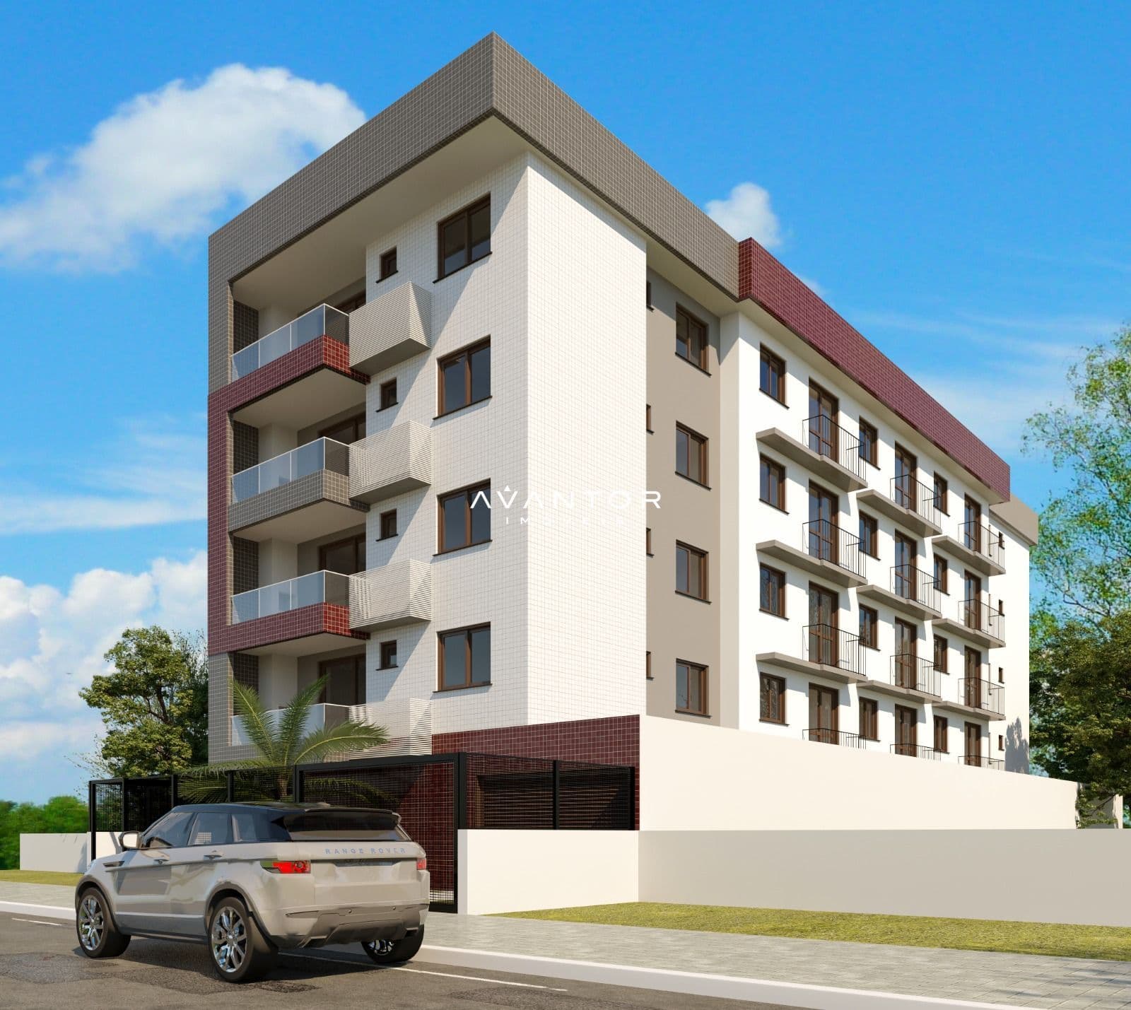 Fachada do prédio com sacadas — Apartamento com 1 quarto à venda no Residencial Grey, em Camobi, Santa Maria/RS