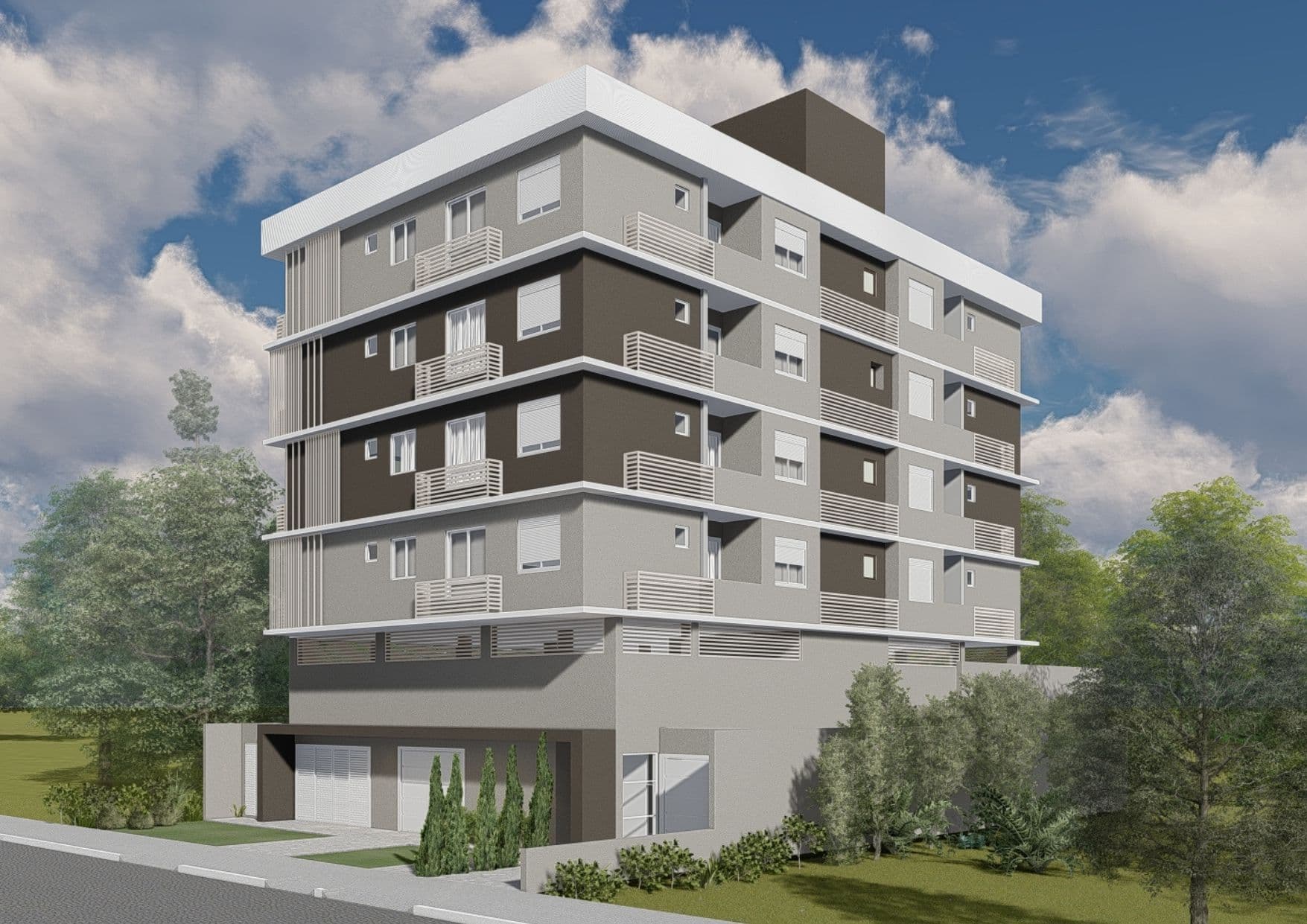 Fachada do prédio com garagem — Apartamento com 1 quarto à venda no Residencial Cappanera, em Camobi, Santa Maria/RS