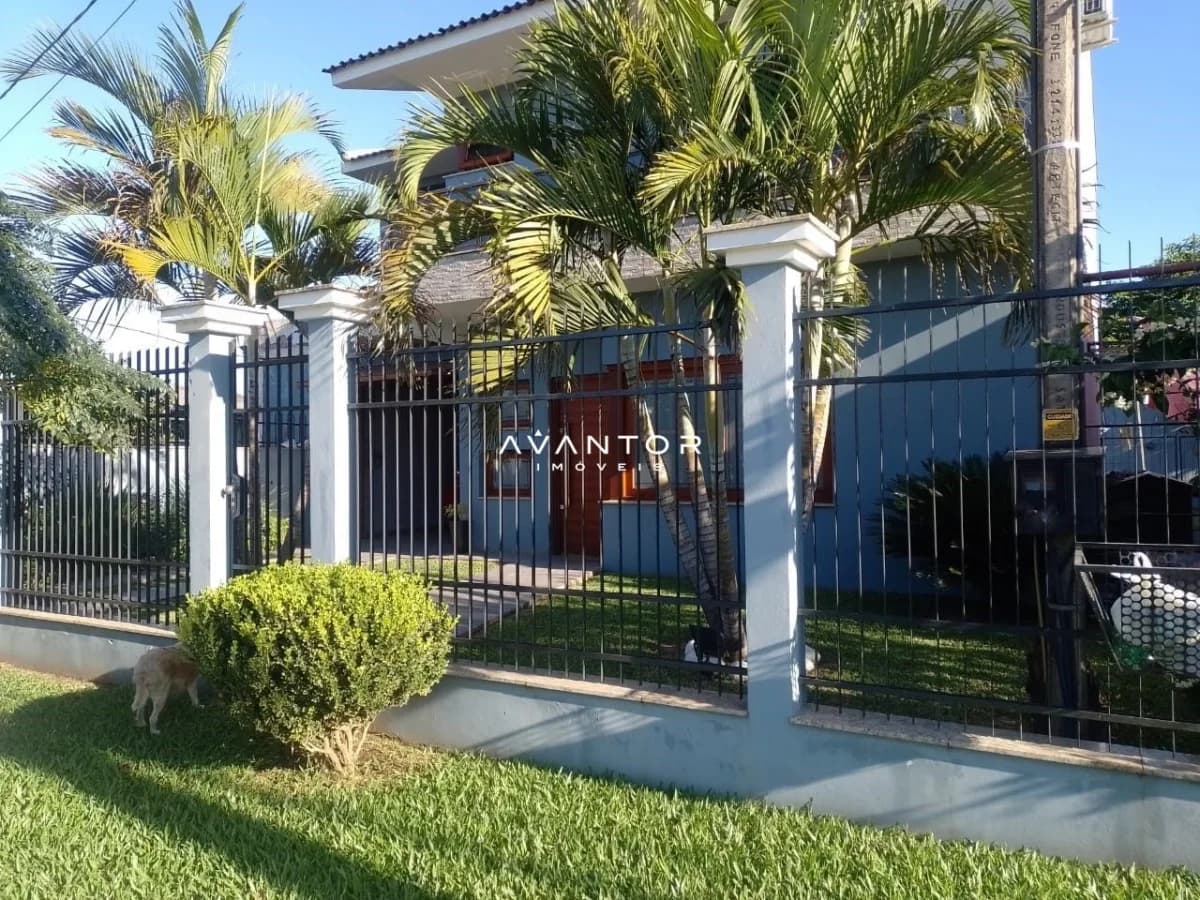 Fachada da casa com portão e palmeiras — Casa com 3 quartos à venda em Pinheiro Machado, Santa Maria/RS