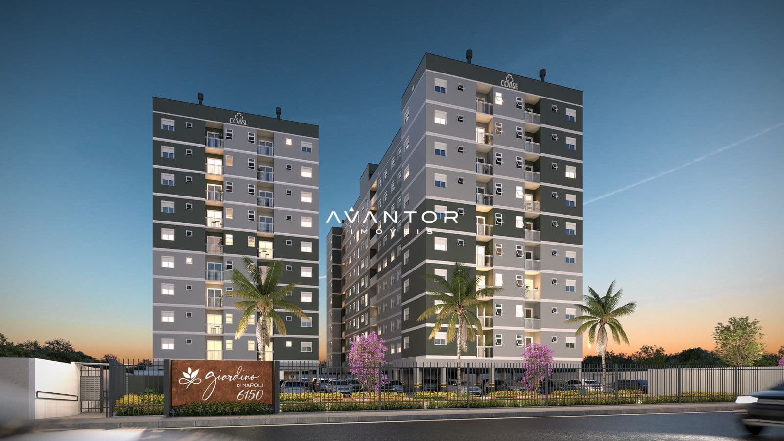Fachada do prédio ao entardecer — Apartamento com 2 quartos à venda em Camobi, Santa Maria/RS