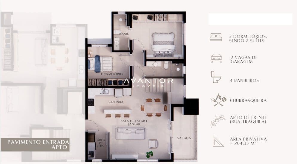 Apartamento com 3 quartos à venda no Residencial Vista do Bosque, em Nossa Senhora de Lourdes, Santa Maria/RS — foto 2 de 3