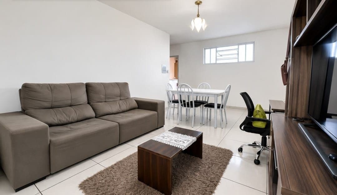 Sala de estar integrada à cozinha e jantar — Apartamento com 1 quarto à venda em Centro, Santa Maria/RS