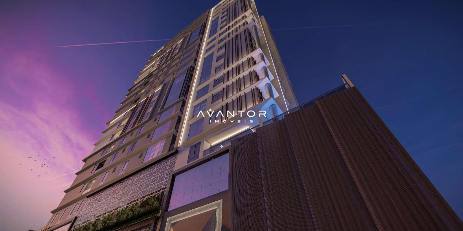 Fachada do prédio iluminada à noite — Apartamento com 2 quartos à venda em Morretes - Zona 3, Itapema/SC