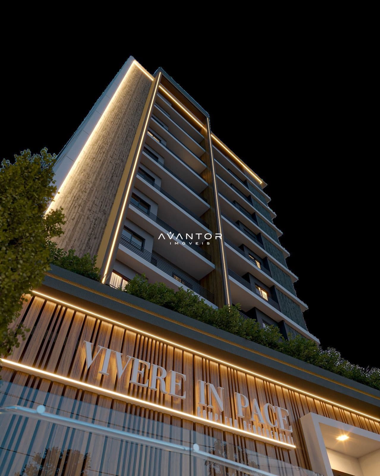 Fachada do prédio iluminada à noite — Apartamento com 2 quartos à venda no Vivere In Pace Residencial, em Areias, Tijucas/SC
