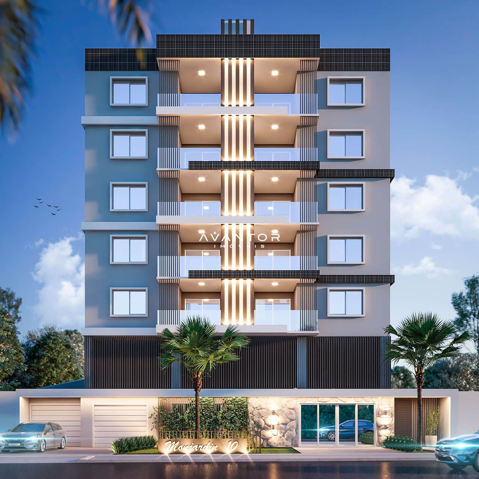 Fachada do prédio com acabamento moderno — Apartamento com 2 quartos à venda em Camobi, Santa Maria/RS