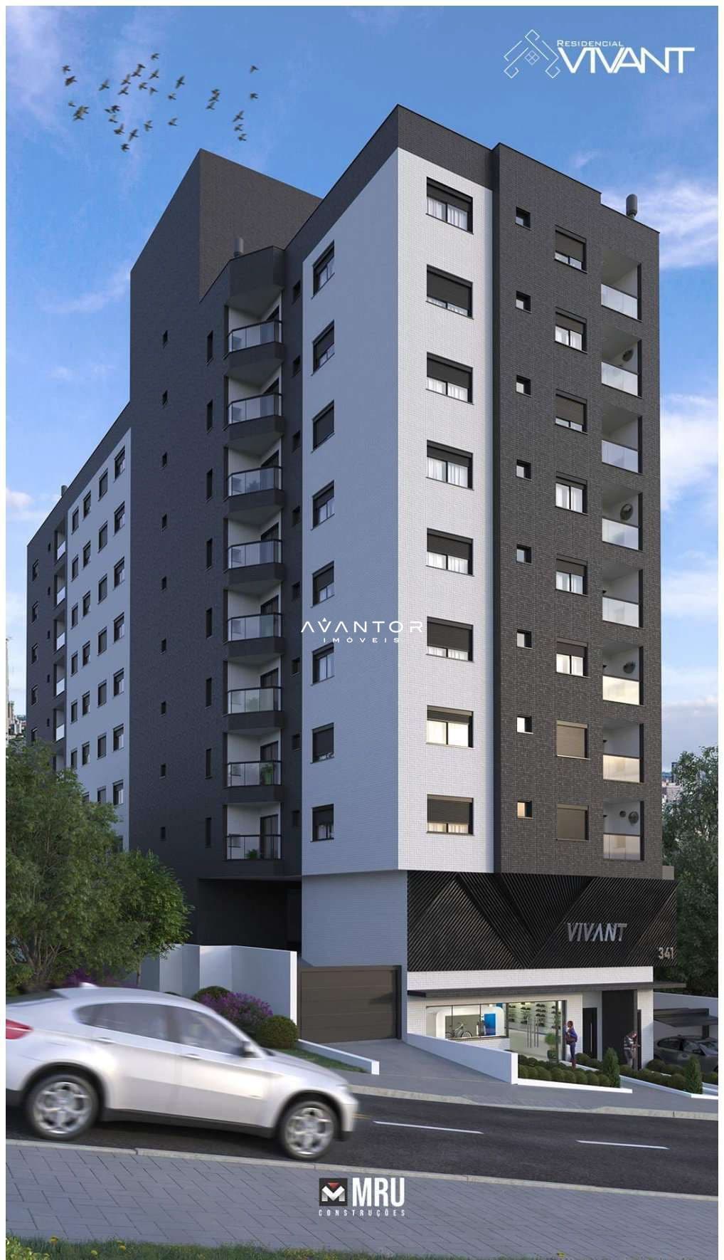 Fachada do prédio com sacadas — Apartamento com 1 quarto à venda no Residencial VIVANT, em Centro, Santa Maria/RS