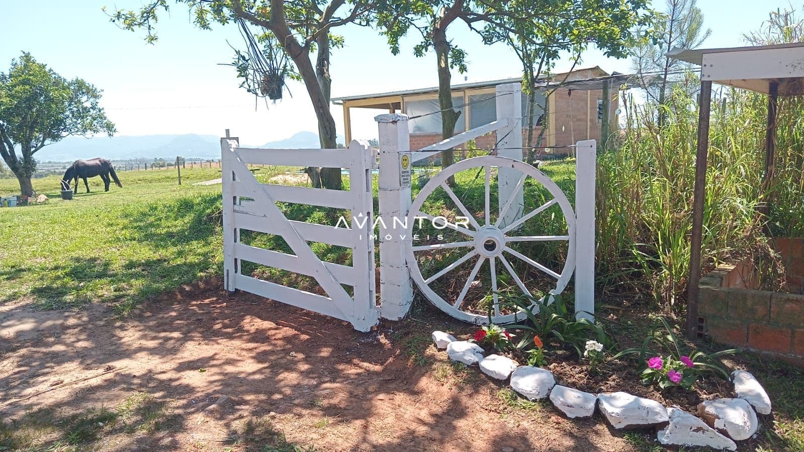 Entrada da propriedade com portão rústico — Chácara com 3 quartos à venda em Centro, Restinga Seca/RS