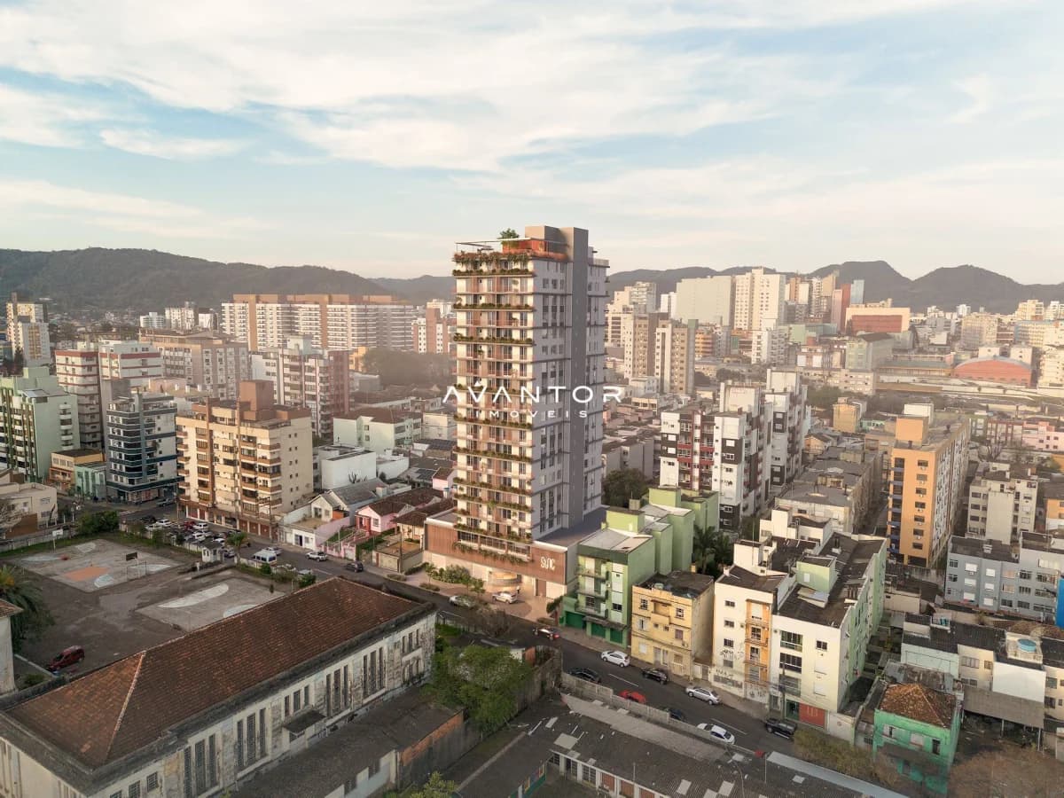 Vista aérea do edifício e entorno urbano — Apartamento com 1 quarto à venda em Nossa Senhora de Fátima, Santa Maria/RS
