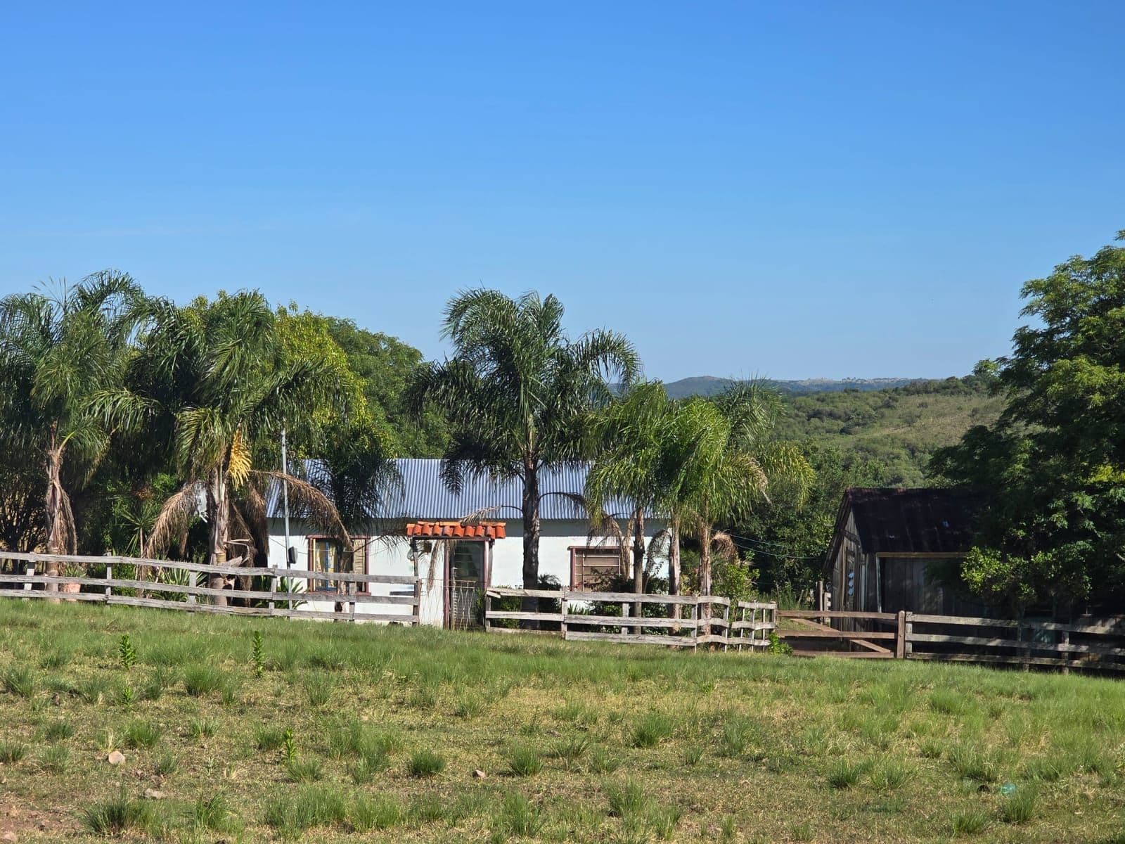 Fachada da propriedade rural com pátio — Chácara com 2 quartos à venda em Zona Rural, Santiago/RS