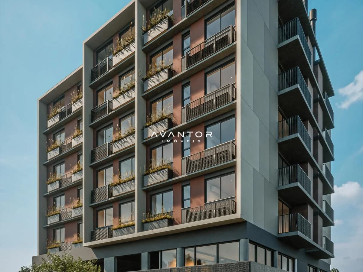 Fachada do prédio com sacadas e varandas — Apartamento com 1 quarto à venda no Vibe Urban Living, em Camobi, Santa Maria/RS