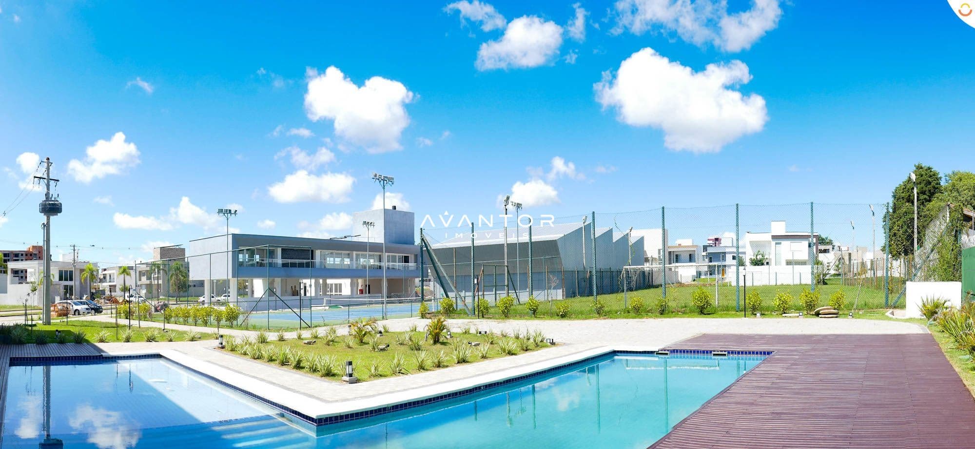 Piscina e área de lazer do condomínio — Terreno à venda no Condomínio Bauhaus, em Camobi, Santa Maria/RS