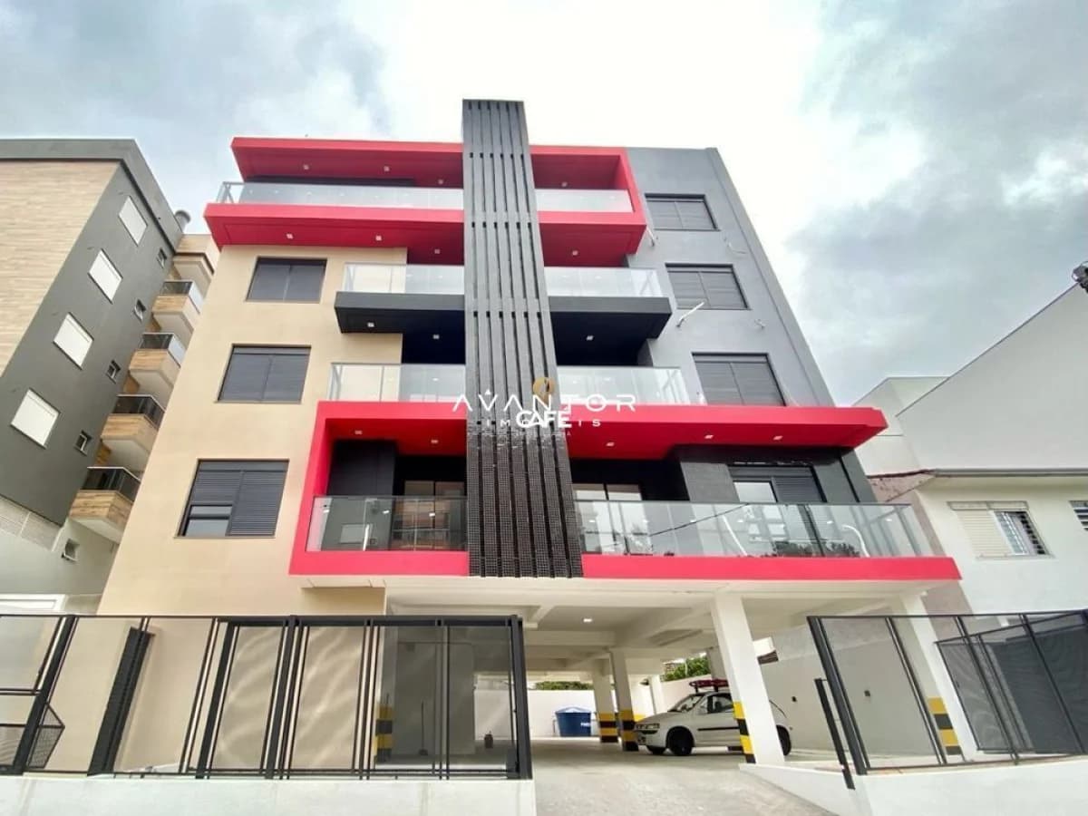 Fachada do prédio com sacadas — Apartamento com 1 quarto à venda no Residencial Syrah, em Camobi, Santa Maria/RS