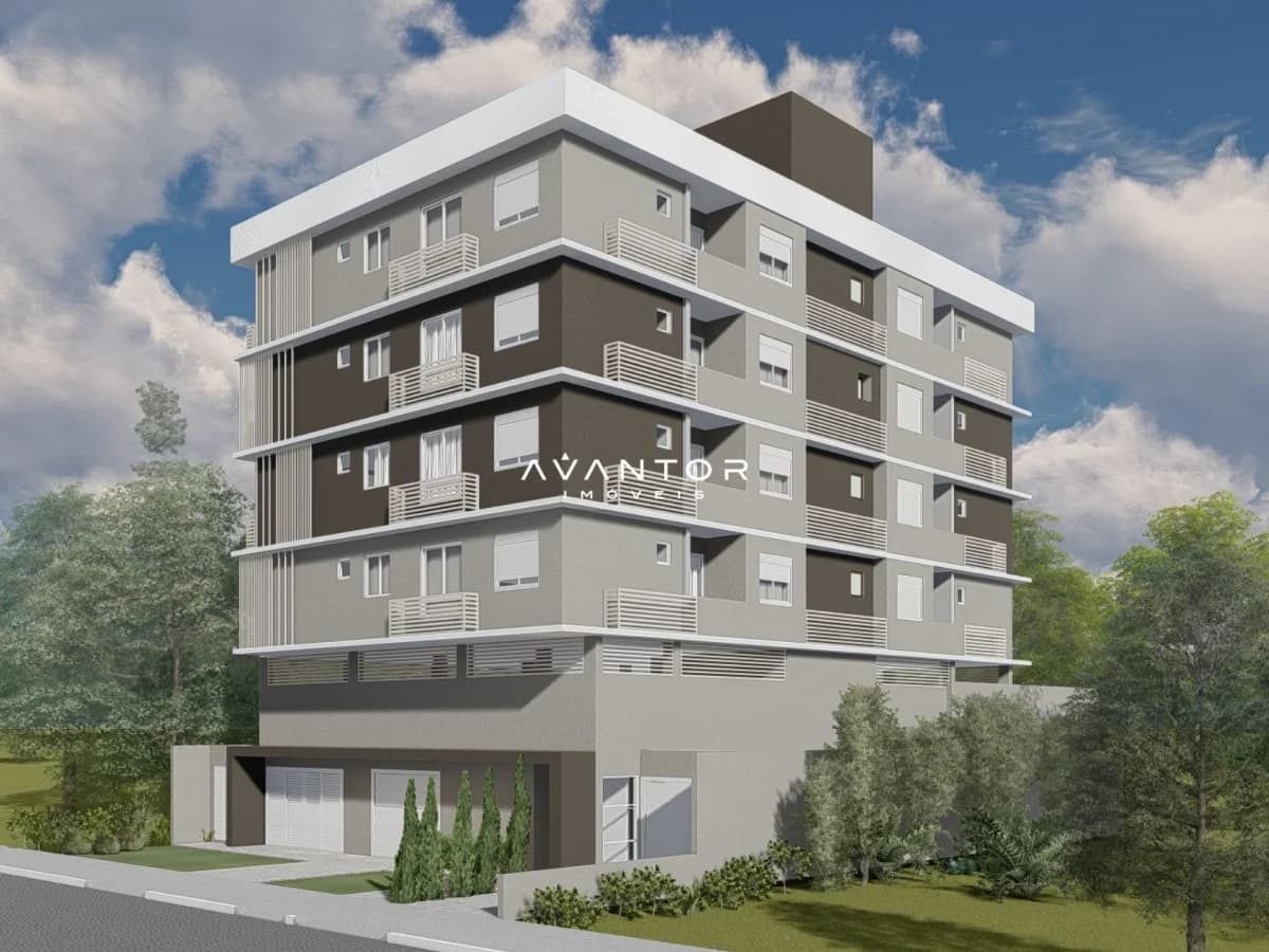Fachada do prédio com garagem — Apartamento com 1 quarto à venda no Residencial Cappanera, em Camobi, Santa Maria/RS
