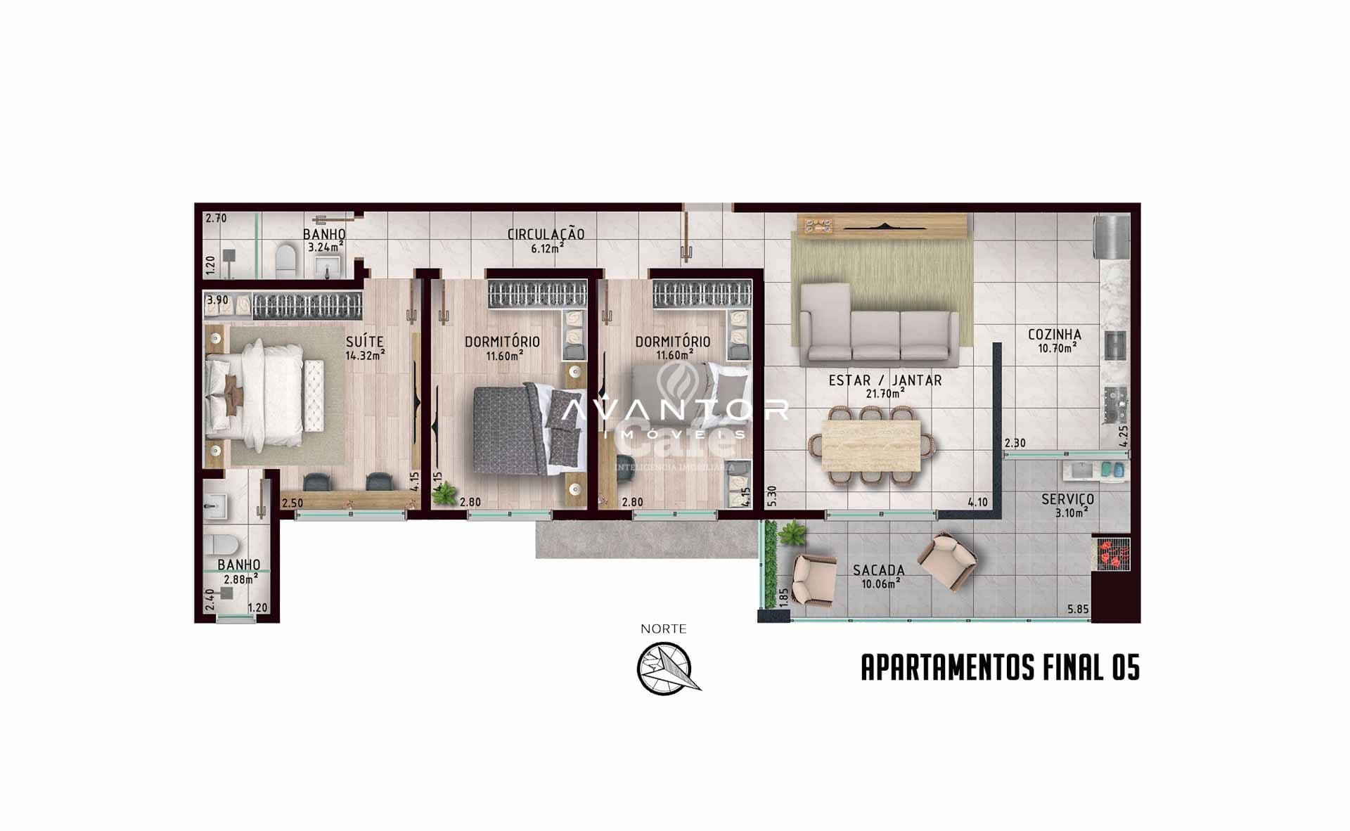 Apartamento com 3 quartos à venda no Flamboyant Residence, em Nossa Senhora de Fátima, Santa Maria/RS — foto 3 de 3