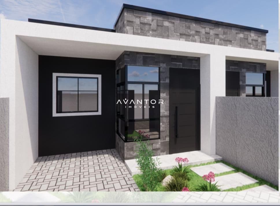 Fachada da casa com entrada e jardim — Casa com 2 quartos à venda em Diácono João Luiz Pozzobon, Santa Maria/RS