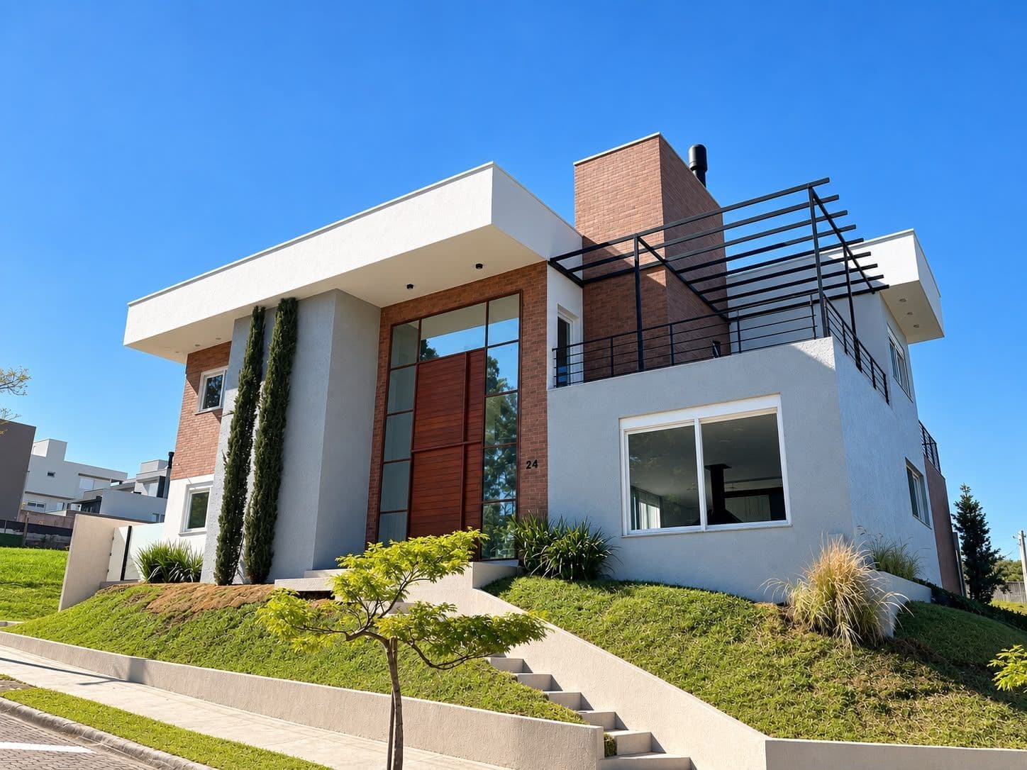 Fachada da casa com sacada — Casa com 4 quartos à venda no Residencial Real Park, em Tomazetti, Santa Maria/RS