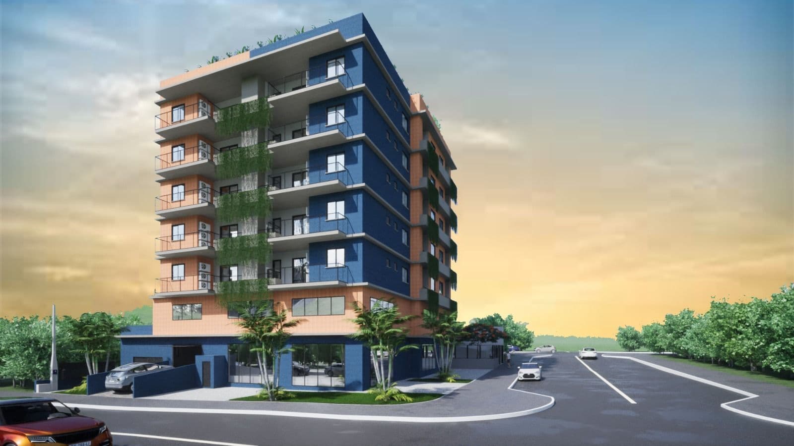 Fachada do prédio com sacadas — Apartamento com 1 quarto à venda no Residencial Amália, em Camobi, Santa Maria/RS
