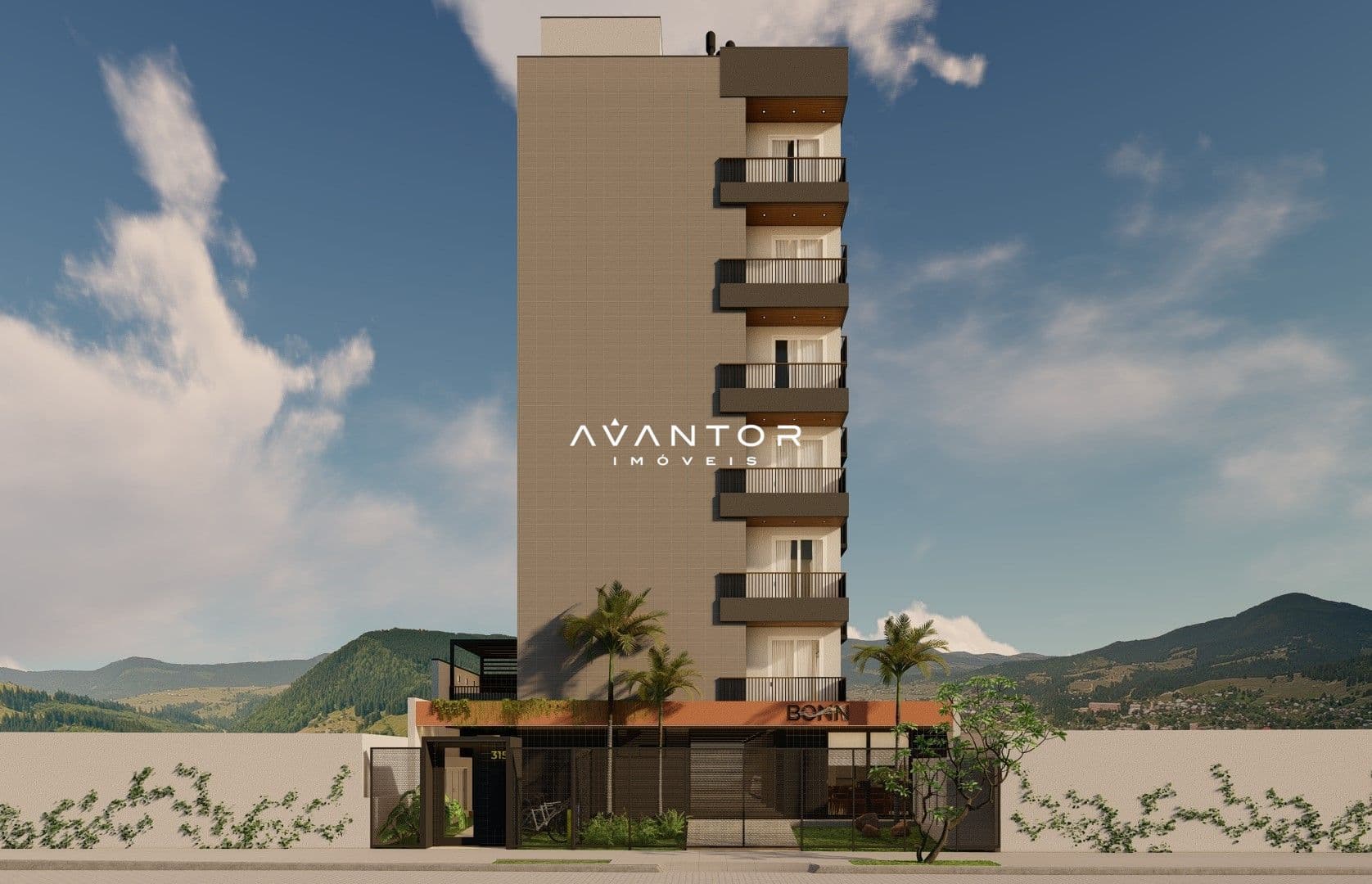Fachada do prédio com sacadas — Apartamento com 1 quarto à venda no BONN, em Camobi, Santa Maria/RS