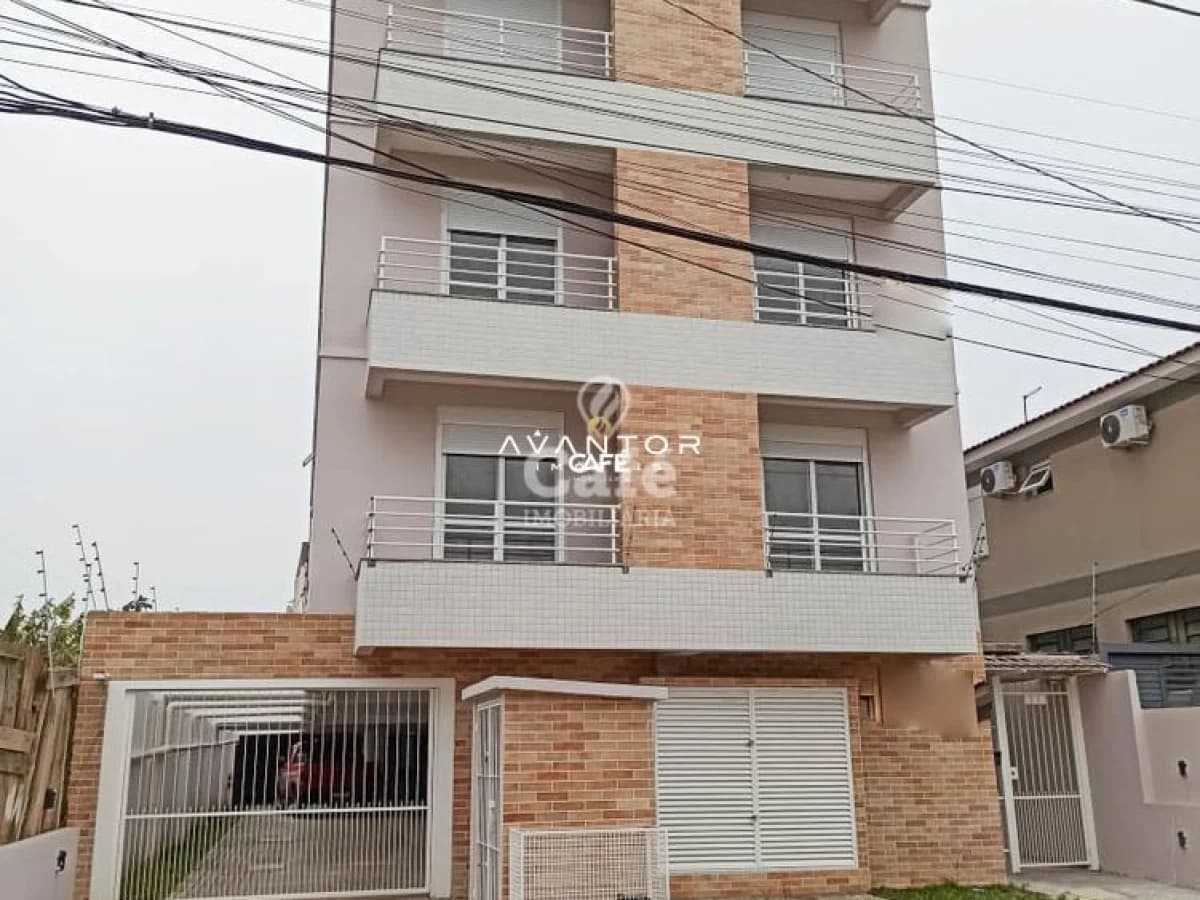 Fachada da casa com garagem — Apartamento com 2 quartos à venda no Residencial Agnes, em Camobi, Santa Maria/RS