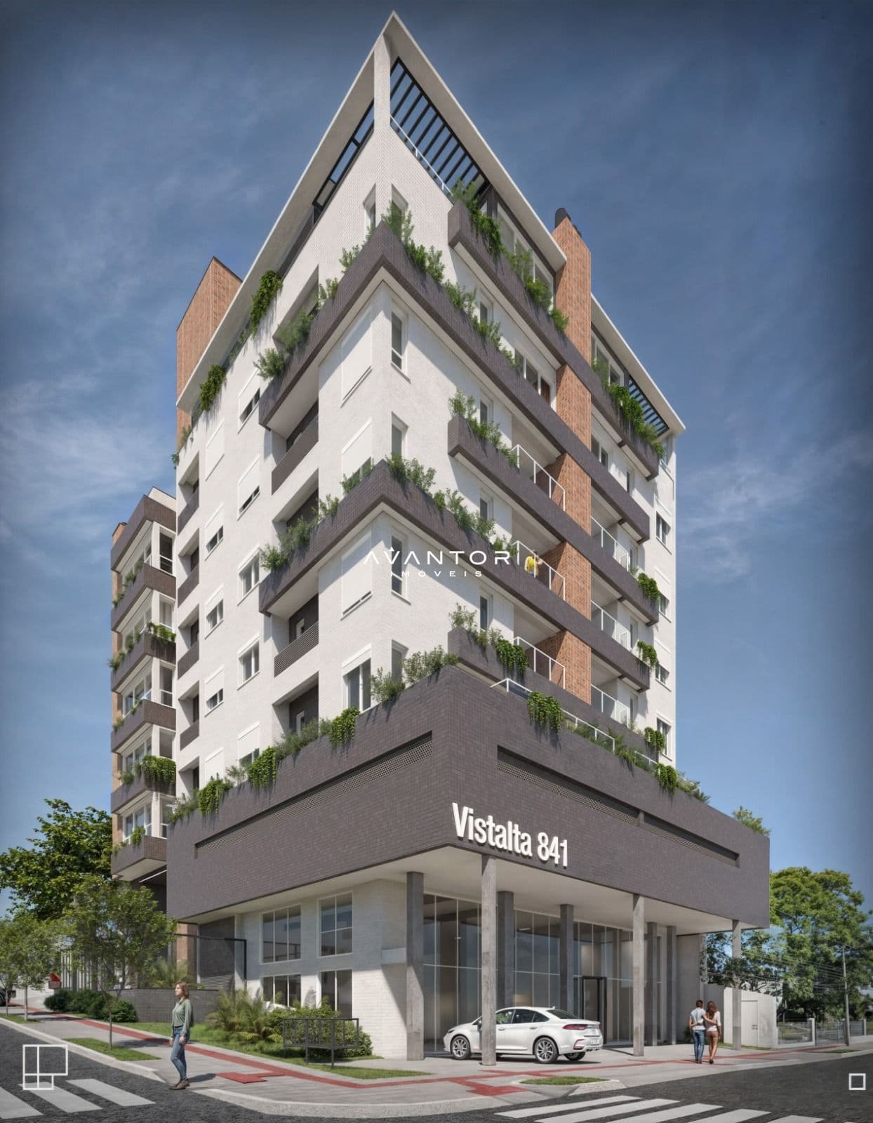 Fachada do prédio com sacadas e plantas — Apartamento com 3 quartos à venda em Nossa Senhora de Fátima, Santa Maria/RS