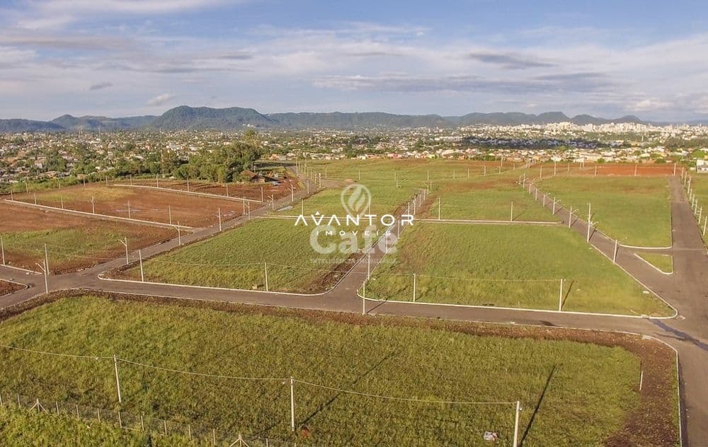 Terreno com plantação e vista da cidade — Terreno à venda no Residencial Alberto Schons, em Pinheiro Machado, Santa Maria/RS