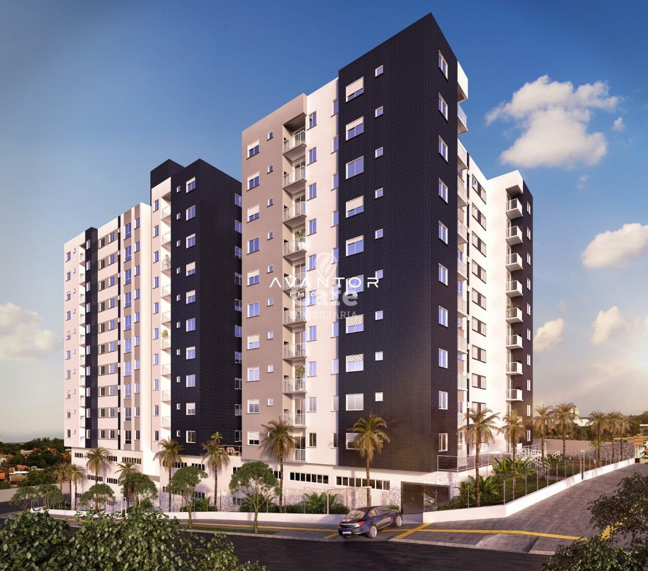 Fachada do prédio com blocos em tons neutros — Apartamento com 2 quartos à venda em Nossa Senhora das Dores, Santa Maria/RS