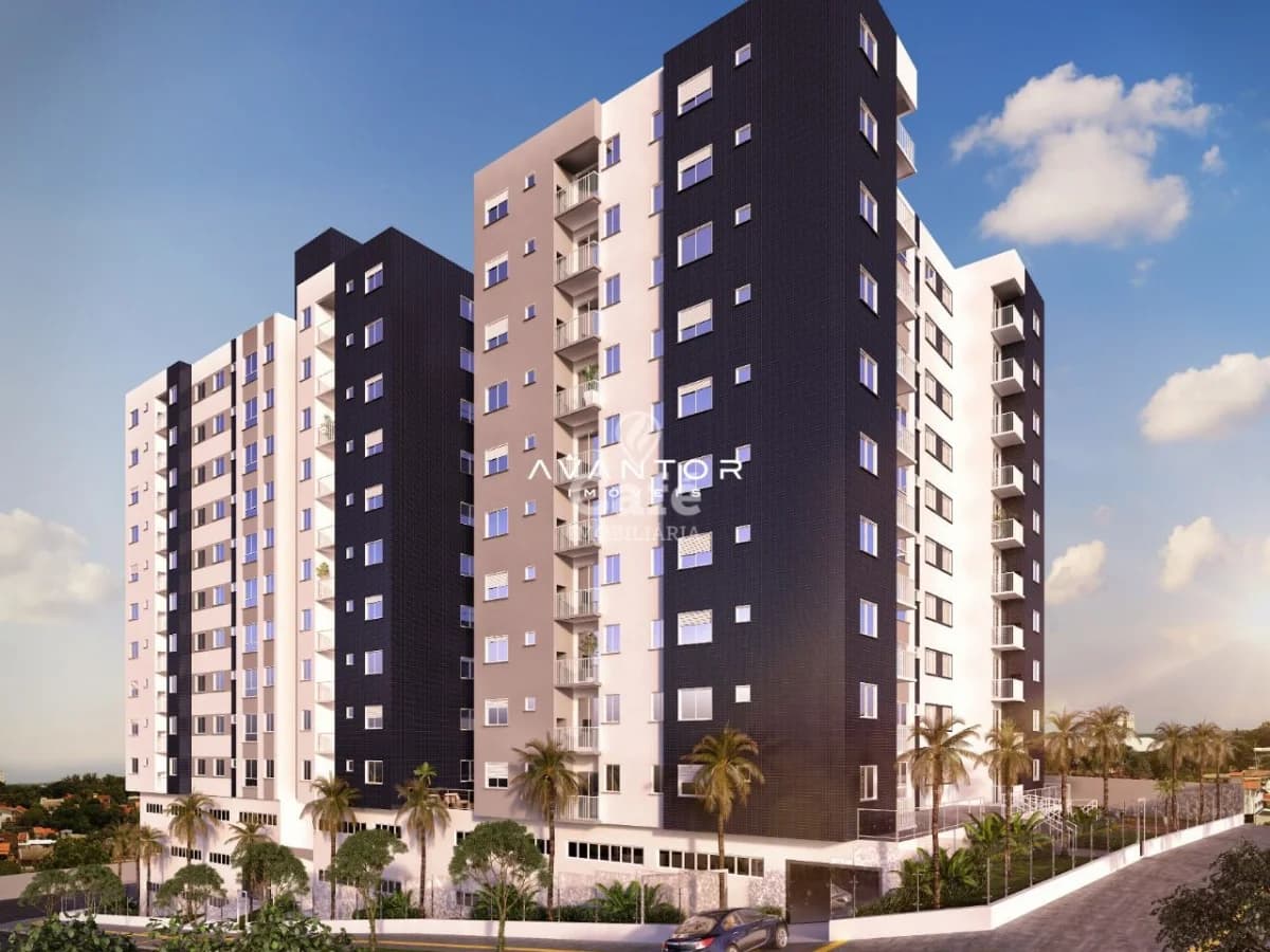 Fachada do prédio com blocos em tons neutros — Apartamento com 2 quartos à venda em Nossa Senhora das Dores, Santa Maria/RS