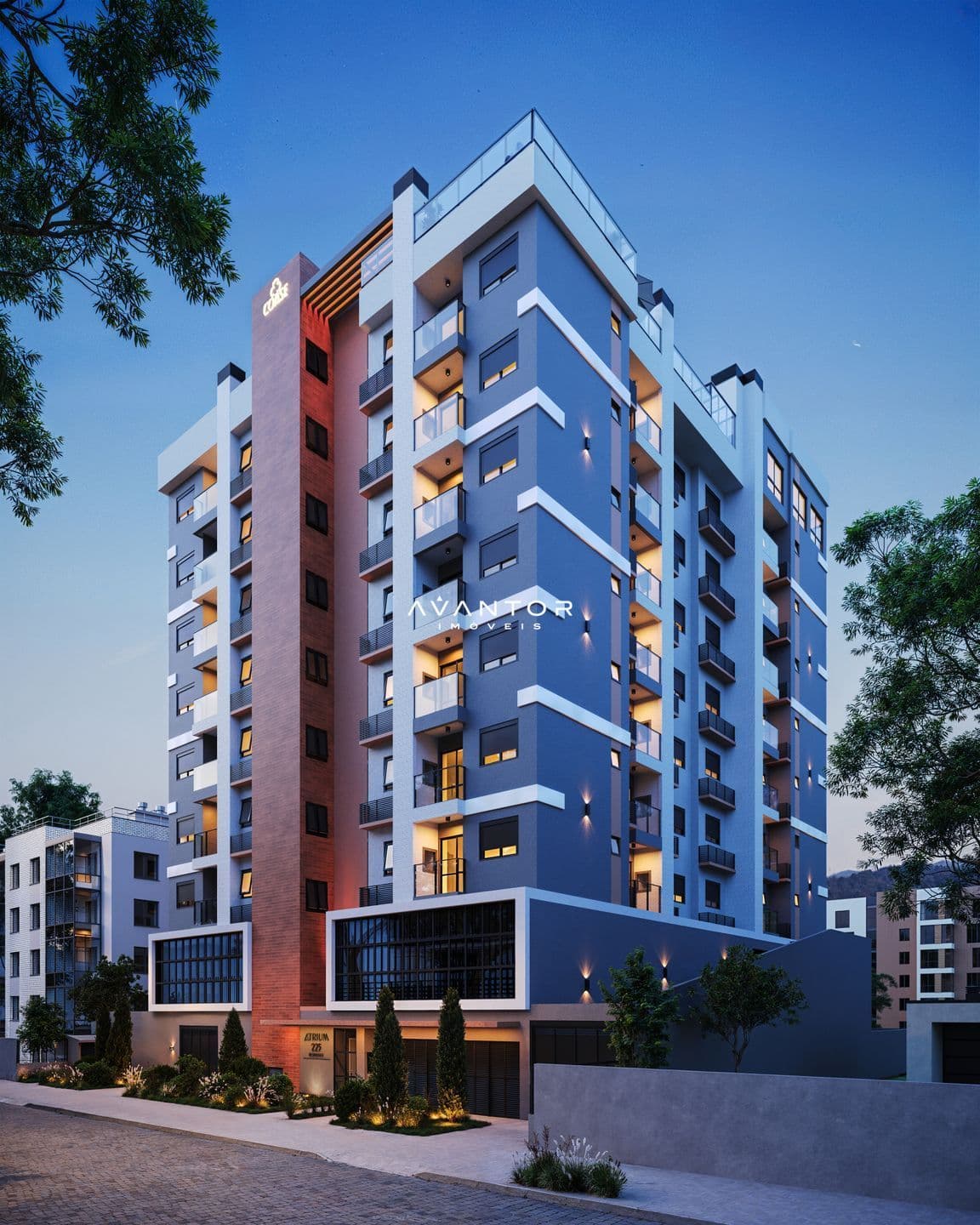 Fachada do prédio com sacadas — Apartamento com 1 quarto à venda no Atrium 225 Residence, em Camobi, Santa Maria/RS