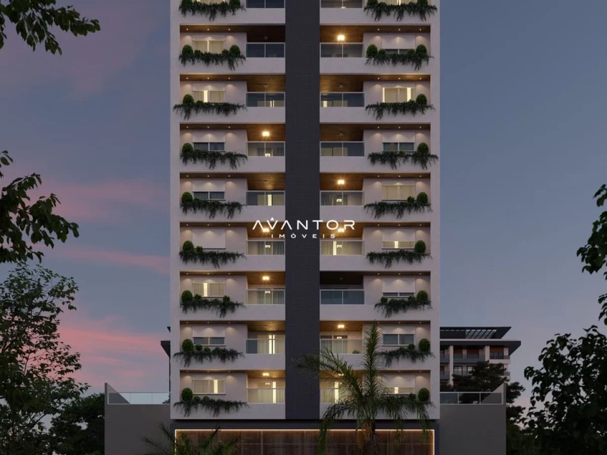 Fachada do prédio com sacadas e paisagismo — Apartamento com 1 quarto à venda em Nossa Senhora das Dores, Santa Maria/RS