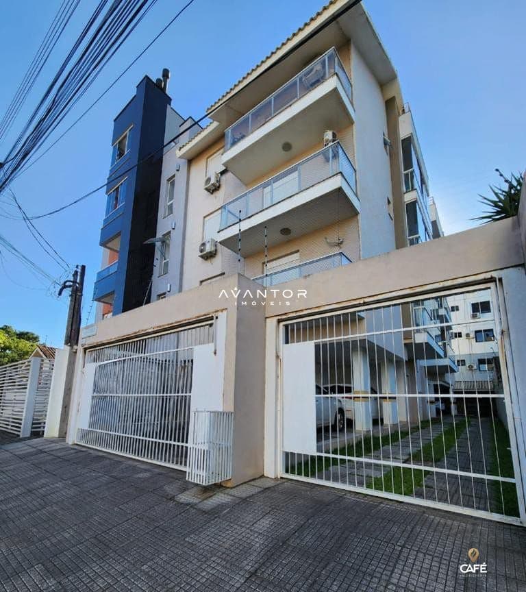 Fachada do prédio com garagem — Apartamento com 1 quarto à venda no Residencial Dona Lourdes, em Camobi, Santa Maria/RS