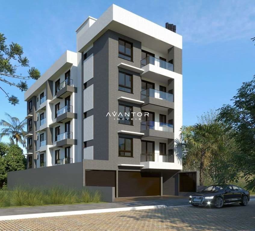 Fachada do prédio com garagem — Apartamento com 1 quarto à venda no Residencial Henrique, em Camobi, Santa Maria/RS