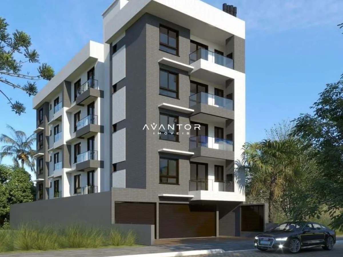 Fachada do prédio com garagem — Apartamento com 1 quarto à venda no Residencial Henrique, em Camobi, Santa Maria/RS