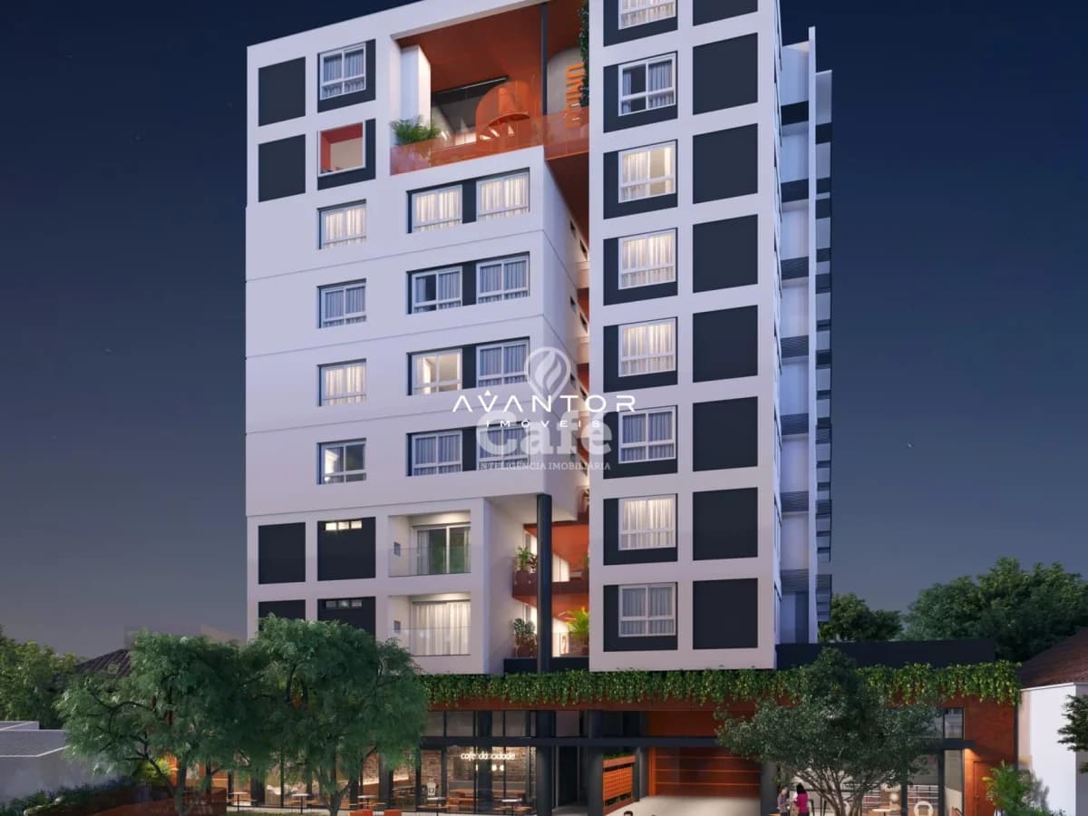 Fachada do prédio ao anoitecer — Apartamento com 2 quartos à venda em Camobi, Santa Maria/RS