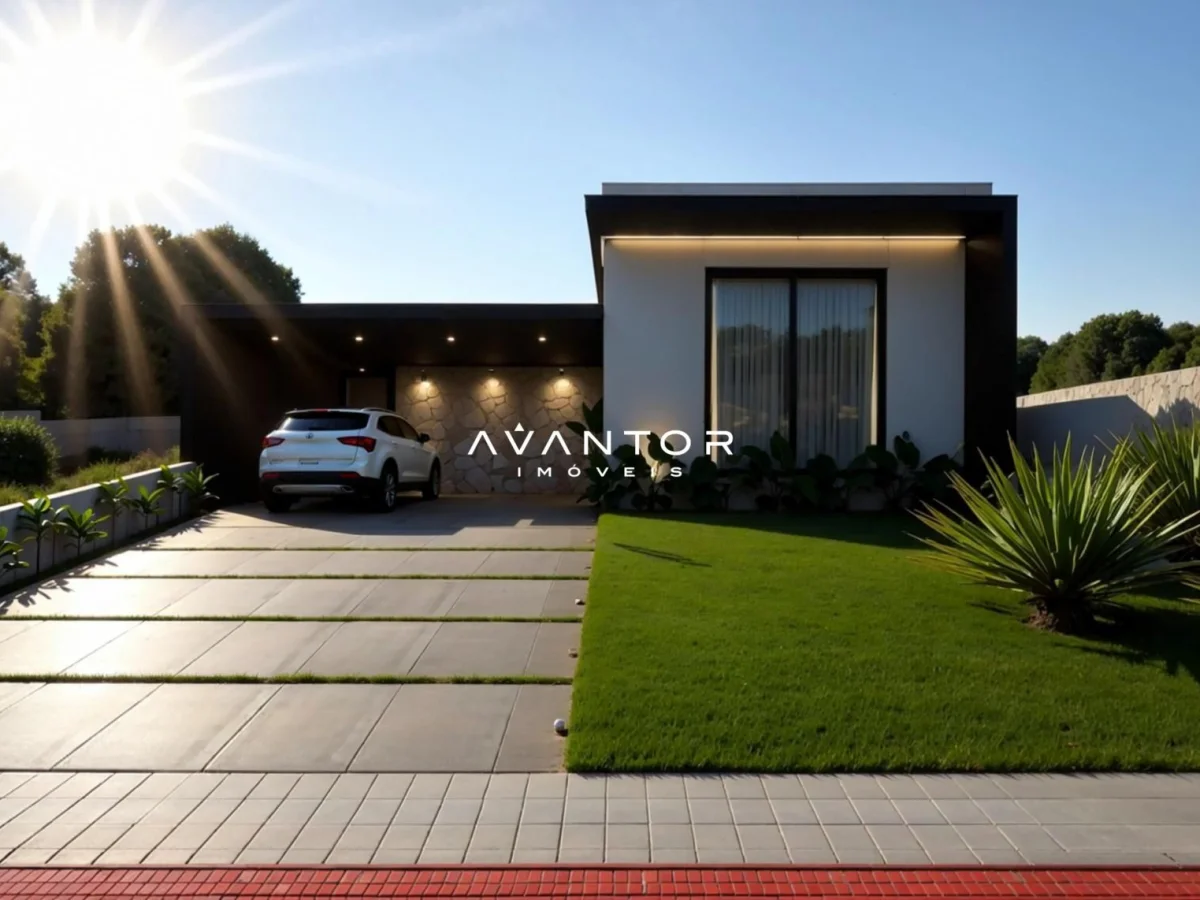 Fachada da casa com garagem — Casa com 3 quartos à venda no Residencial Real Park, em Tomazetti, Santa Maria/RS