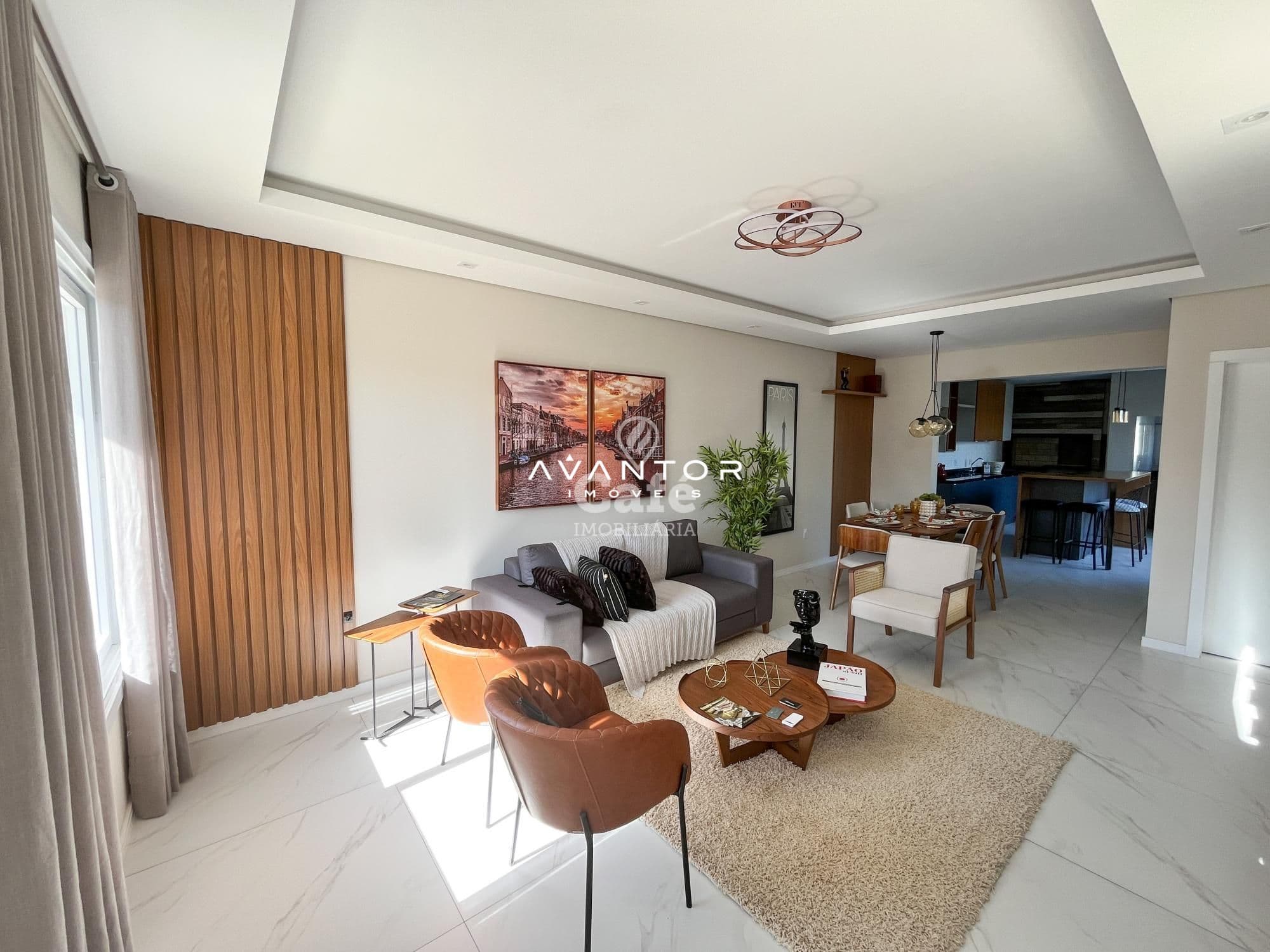 Sala de estar integrada à cozinha — Casa com 3 quartos à venda no Residencial Santa Mônica, em Camobi, Santa Maria/RS