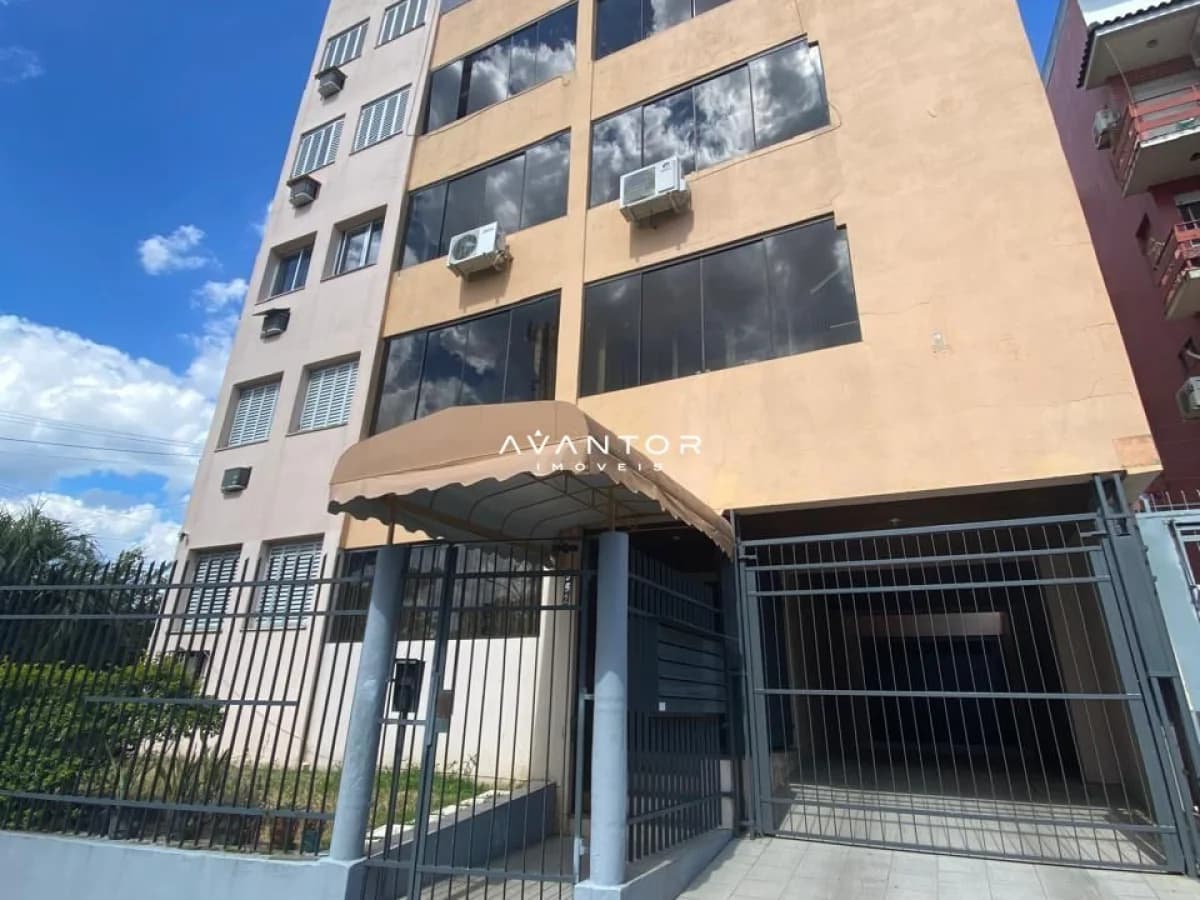 Fachada do prédio com garagem — Apartamento com 1 quarto à venda no Residencial Michelângelo, em Centro, Santa Maria/RS