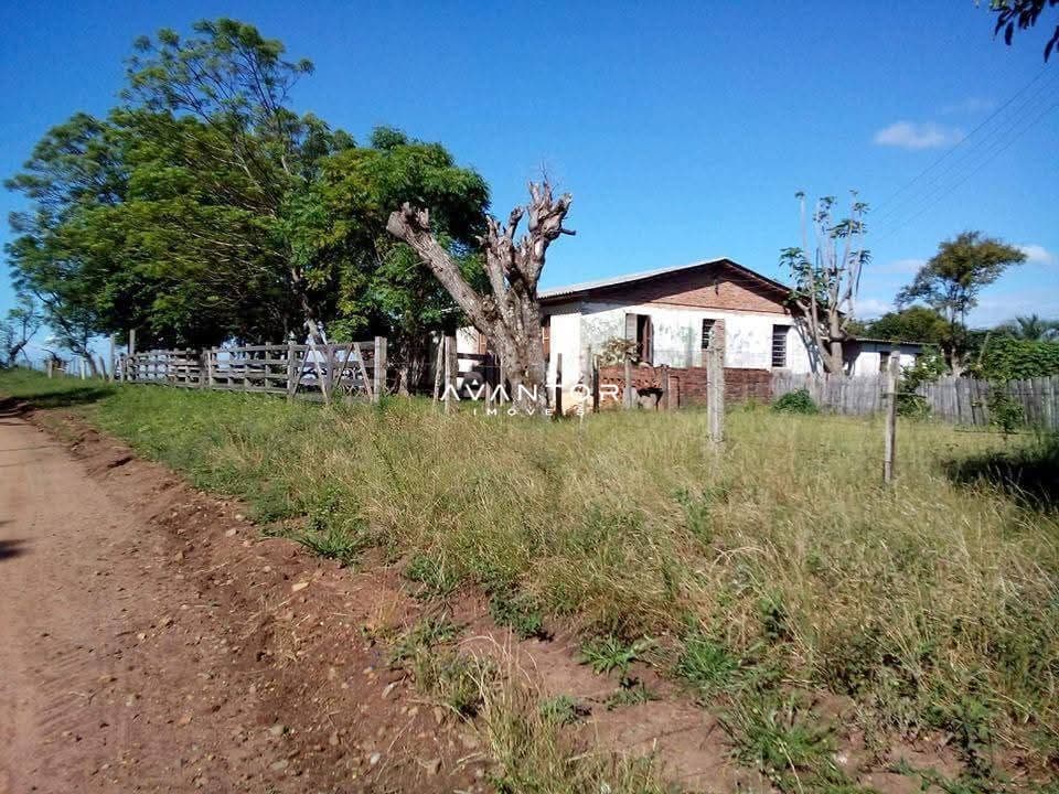 Fachada da casa com terreno e árvores — Chácara com 2 quartos à venda em Zona rural, Formigueiro/RS