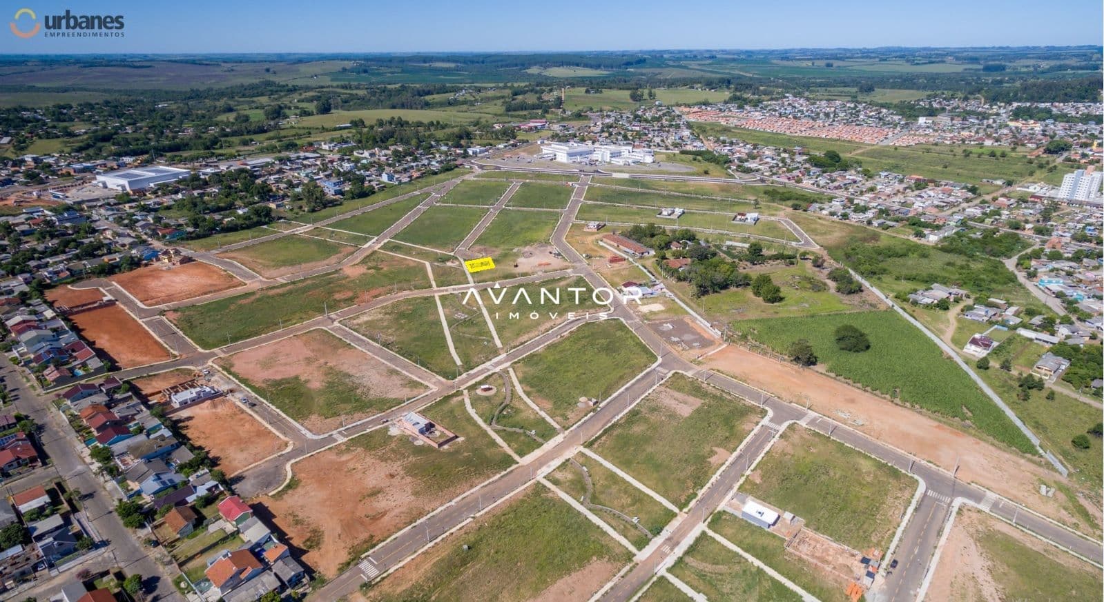 Vista aérea de terreno em loteamento — Terreno à venda no Residencial Alberto Schons, em Pinheiro Machado, Santa Maria/RS