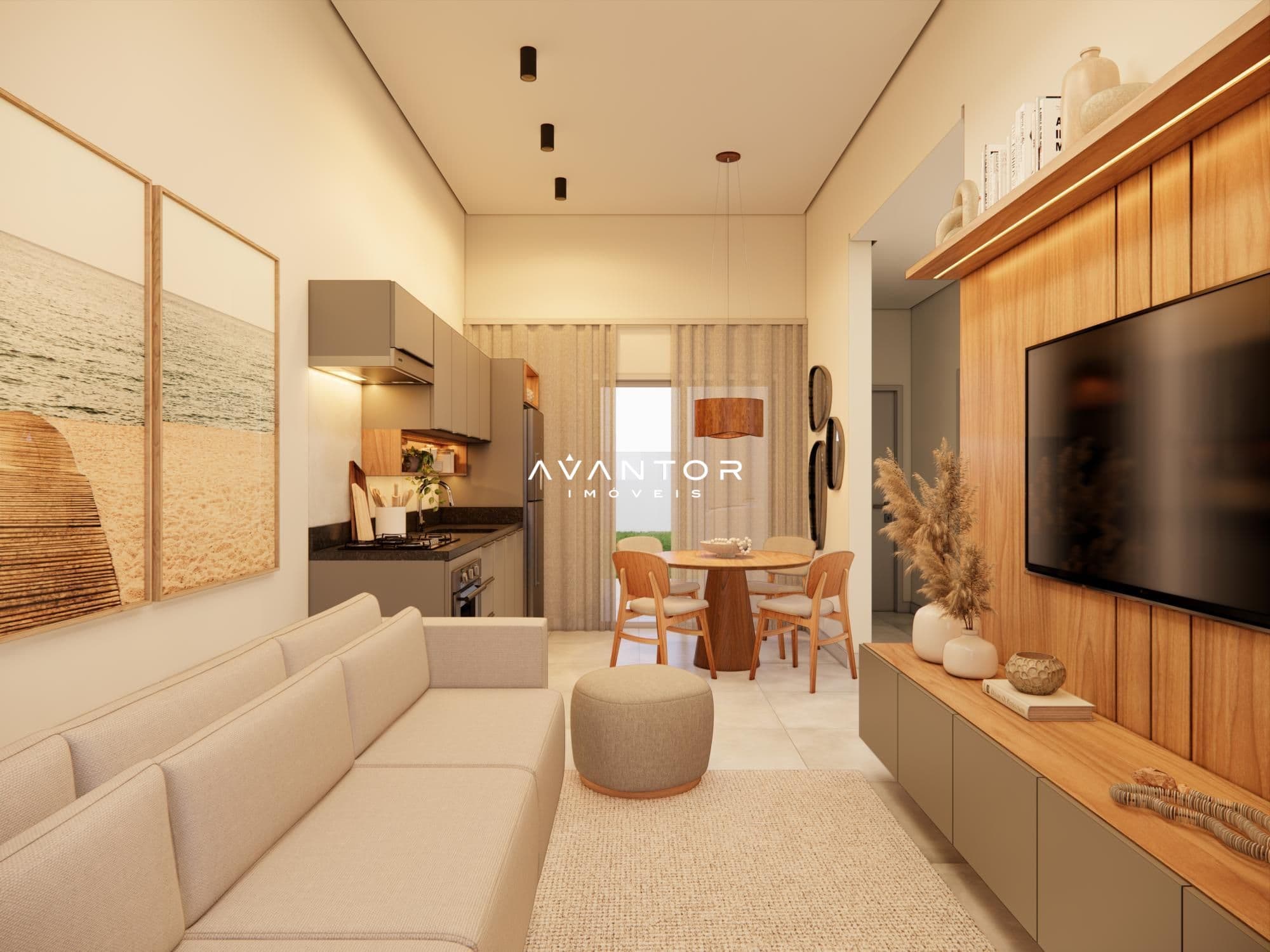 Sala de estar integrada à cozinha — Casa com 3 quartos à venda no Arbo Eco Village, em Camobi, Santa Maria/RS