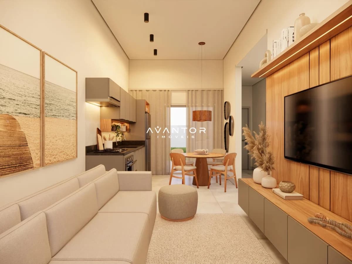 Sala de estar integrada à cozinha — Casa com 3 quartos à venda no Arbo Eco Village, em Camobi, Santa Maria/RS