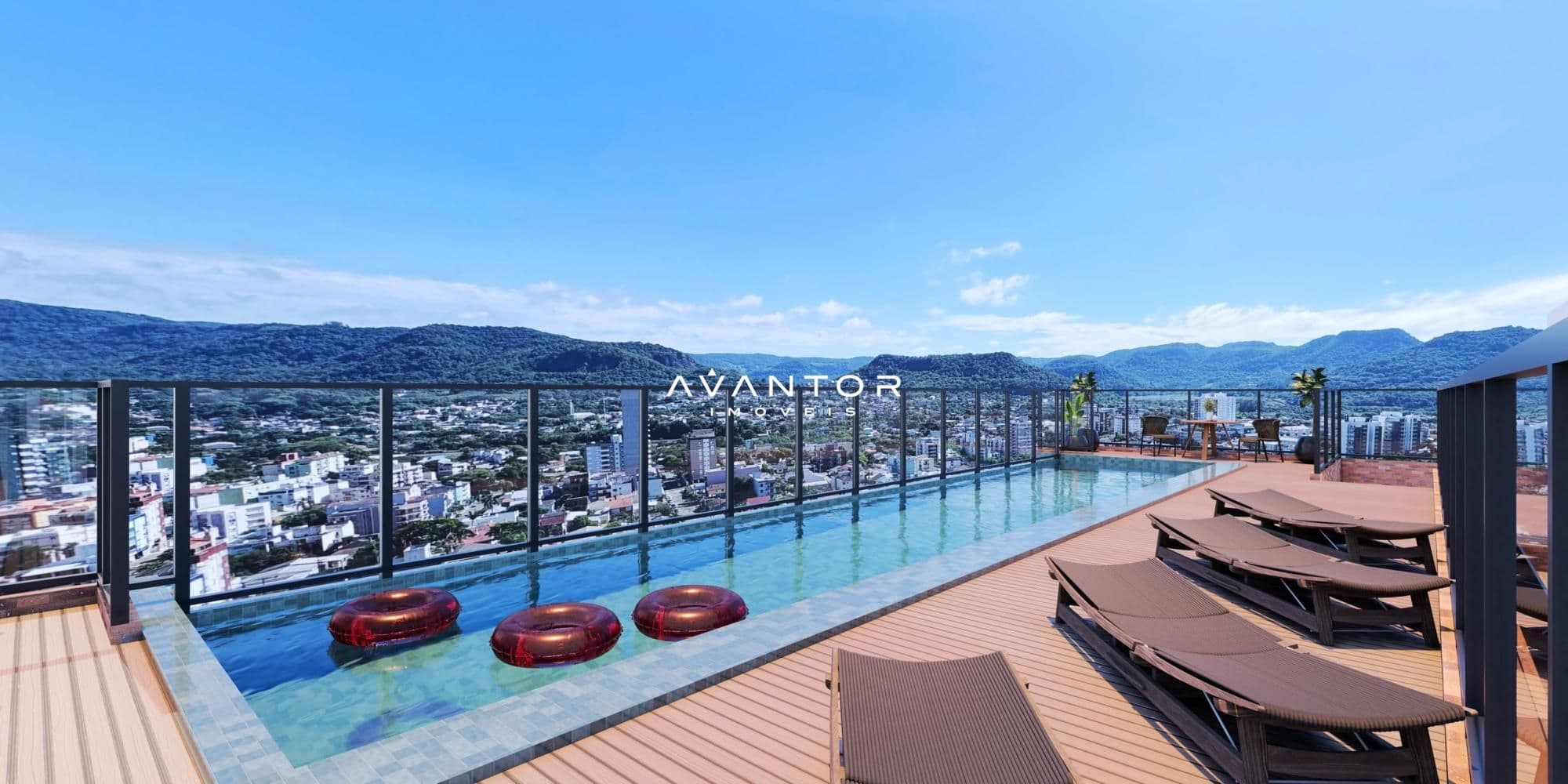 Piscina com vista panorâmica da cidade — Apartamento com 3 quartos à venda em Nossa Senhora das Dores, Santa Maria/RS